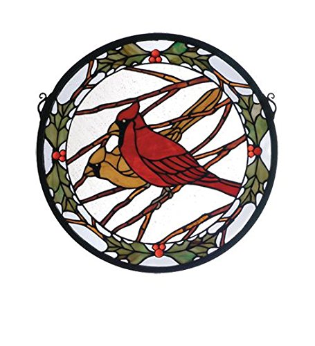 Meyda Tiffany 65289 Cardinals & Holly Medallion Stained Glass Window Panel - 15