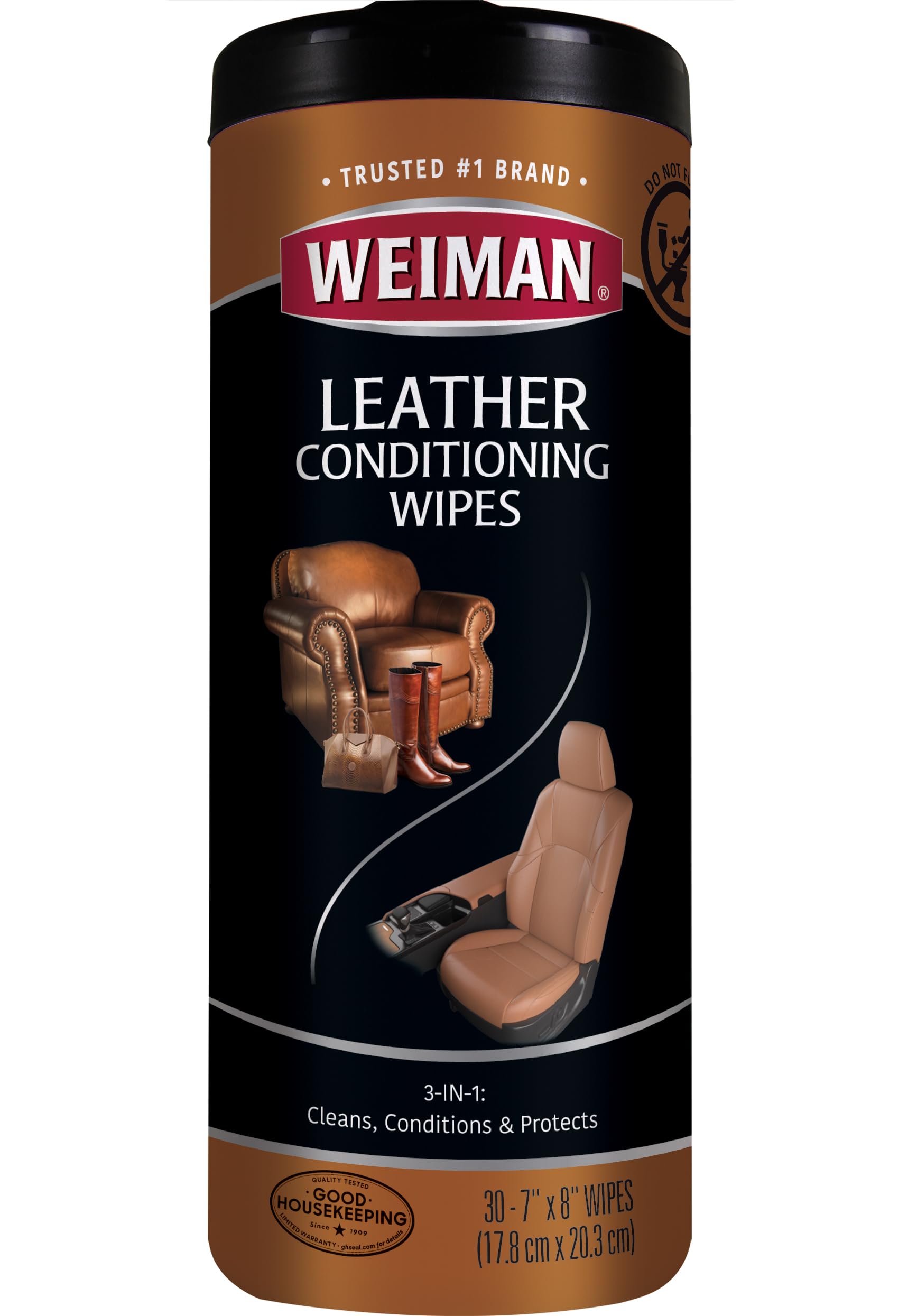 Weiman Leather Cleaner & Conditioner Wipes - 30 Count | UV Protection for Leather Couches, Car Seats, Shoes & Purses | Prevents Cracking & Fading | Ideal for Home, Office & Auto Care