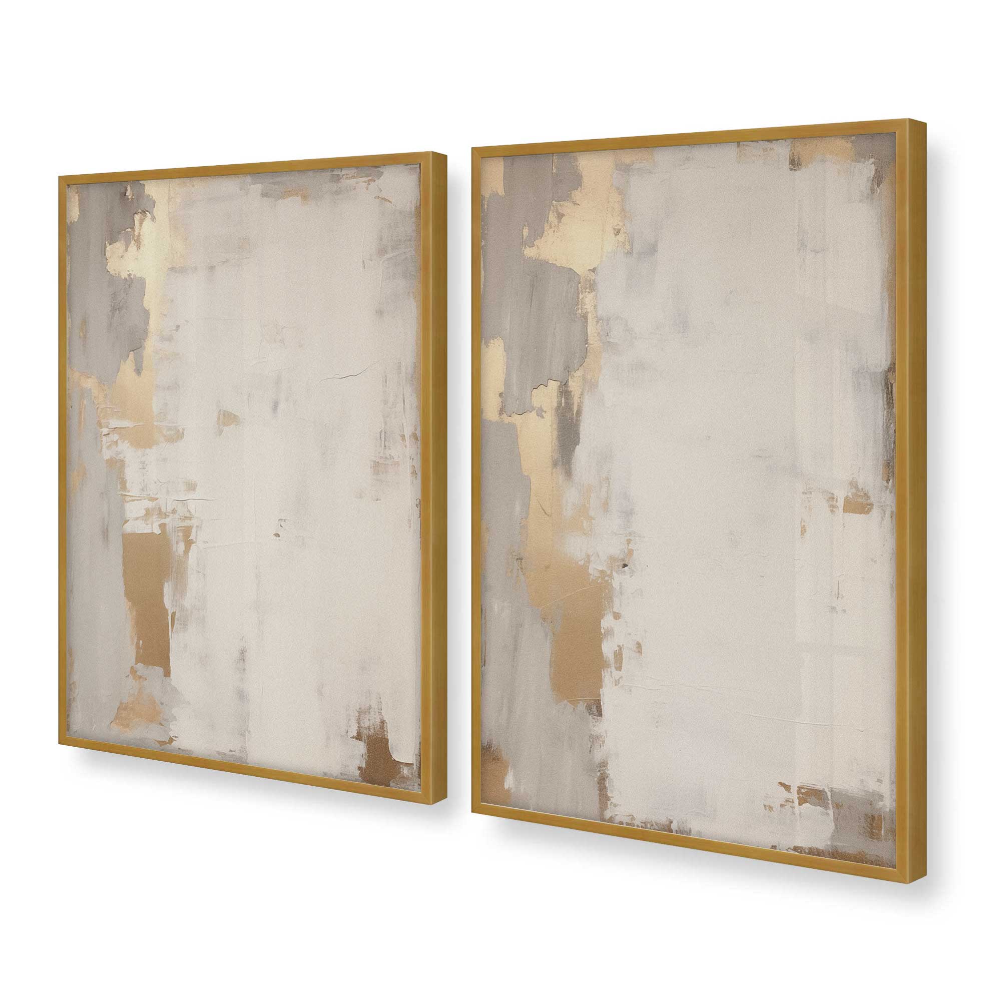 Golden Haze Wall Art - Set of 2 Modern Abstract Prints for Living Room & Bedroom Decor | Framed Canvas Artwork for Home & Office