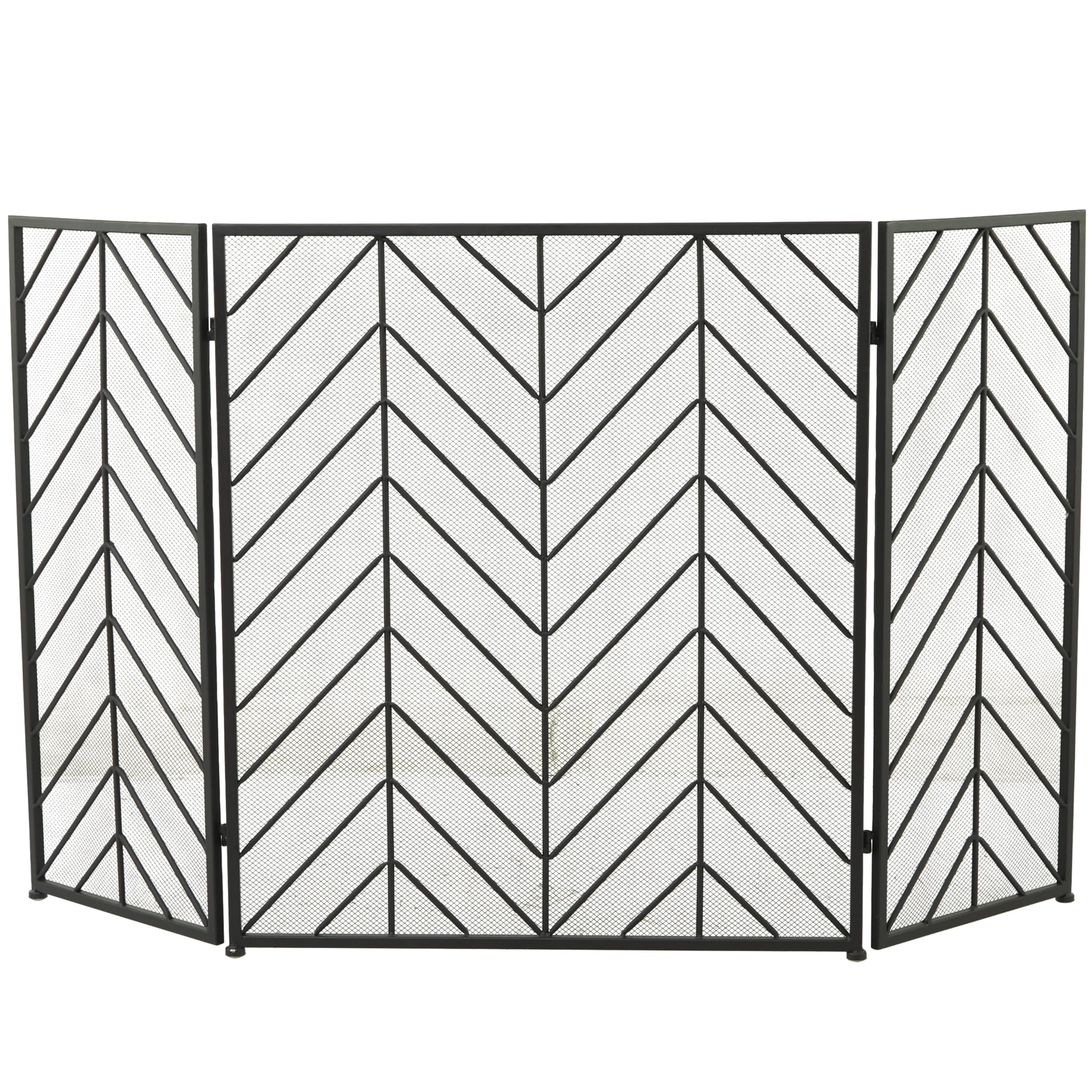 Deco 79 Black Metal Geometric Fireplace Screen - 52