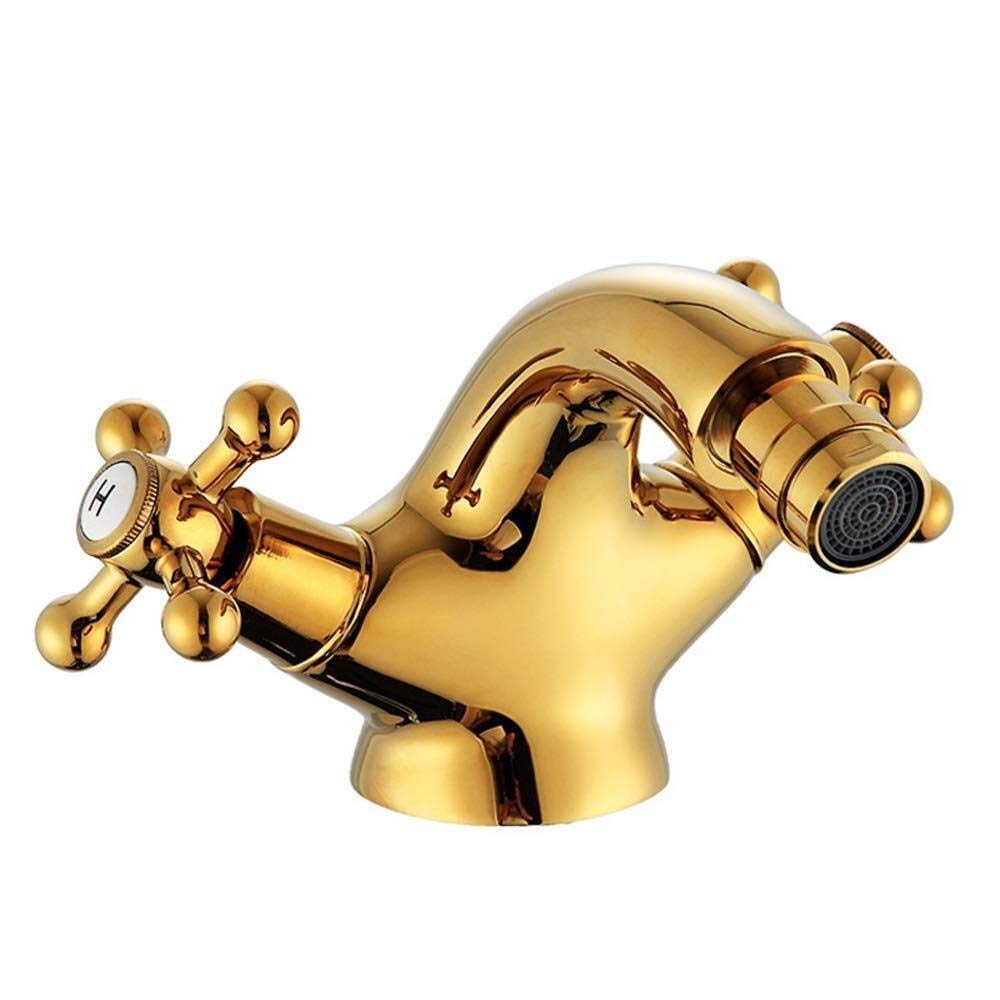 European Style Copper Double Handle Bathroom Sink Faucet - Hot & Cold Water Rotating Single Hole Faucet Set with Water Filter - Elegant & Practical for Modern Homes, Perfect for Bathroom Renovation & Luxury Vanity Upgrade
