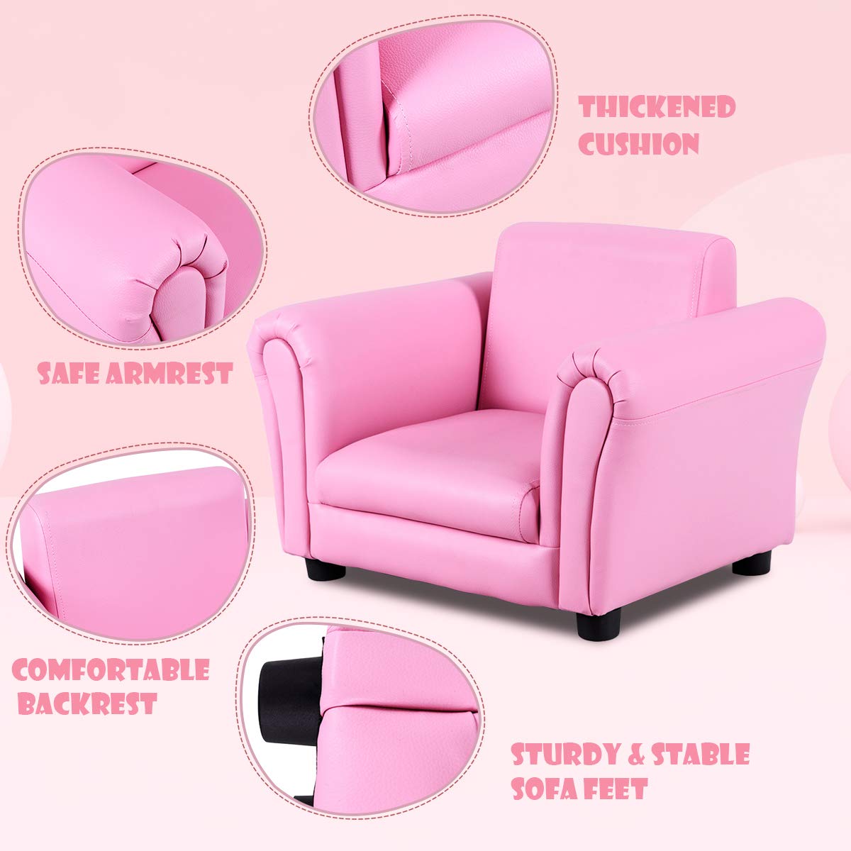 Costzon Kids Couch with Footstool - ASTM & CPSIA Certified Toddler Sofa, 100LBS Weight Capacity, Pink Armchair with Armrest & Backrest - Perfect for Playroom, Nursery, or as Birthday Gift for Baby Girls