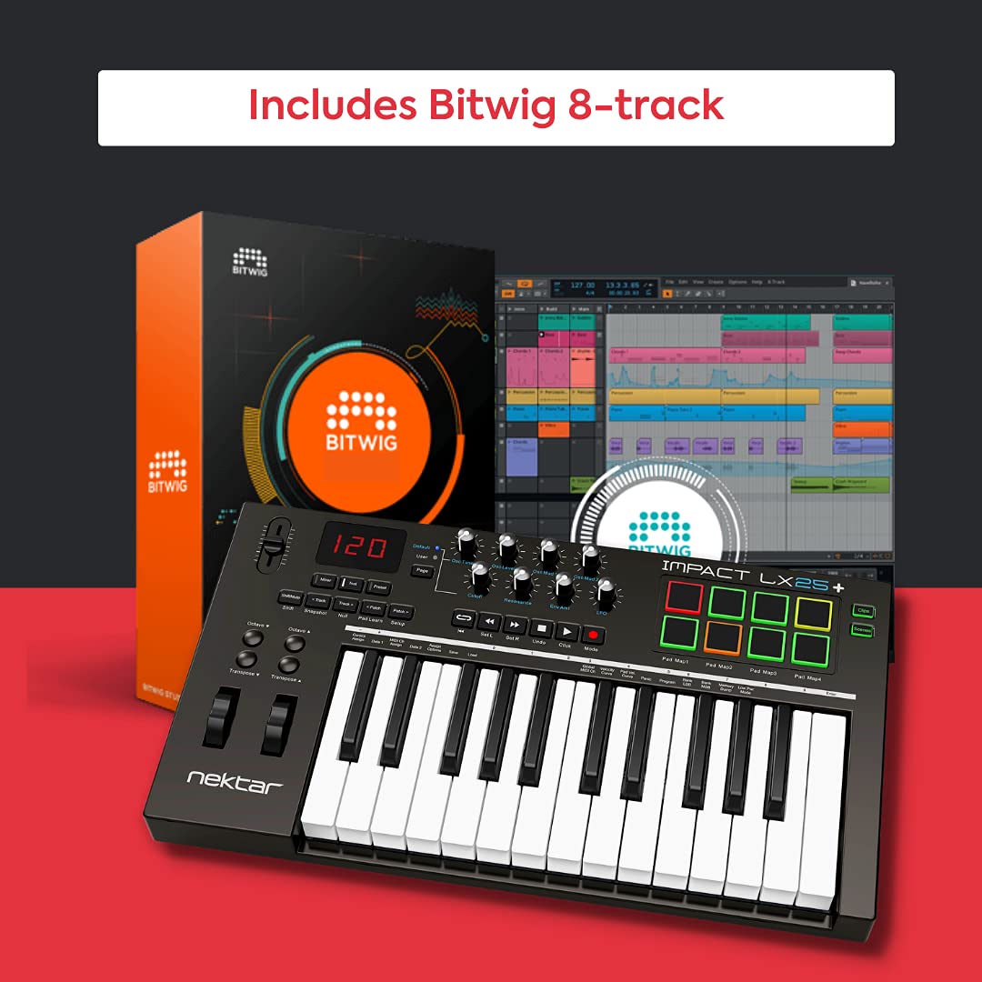 Nektar Impact LX25 Plus 25-Key USB MIDI Keyboard Controller - Compact Music Production Controller for Home Studio, Recording & Live Performance