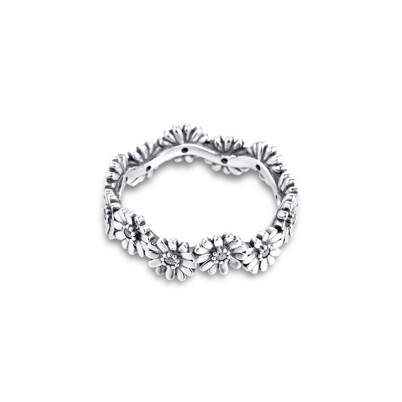 Sparkling Daisy Flower Crown Ring - 925 Sterling Silver Jewelry for Women, European Style Wedding Band, Boho Chic Ring for Everyday Wear, Gift for Her | Perfect for Bridal Accessories, Jewelry Making, and Special Occasions