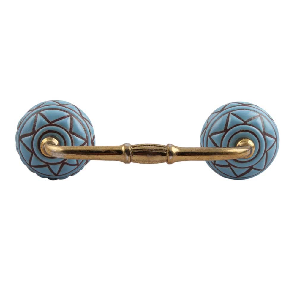 2 Pack Ceramic Turquoise Cabinet & Drawer Handles - Gold T-Bar Dresser Pulls for Interior Doors, Cabinets & Furniture - 4