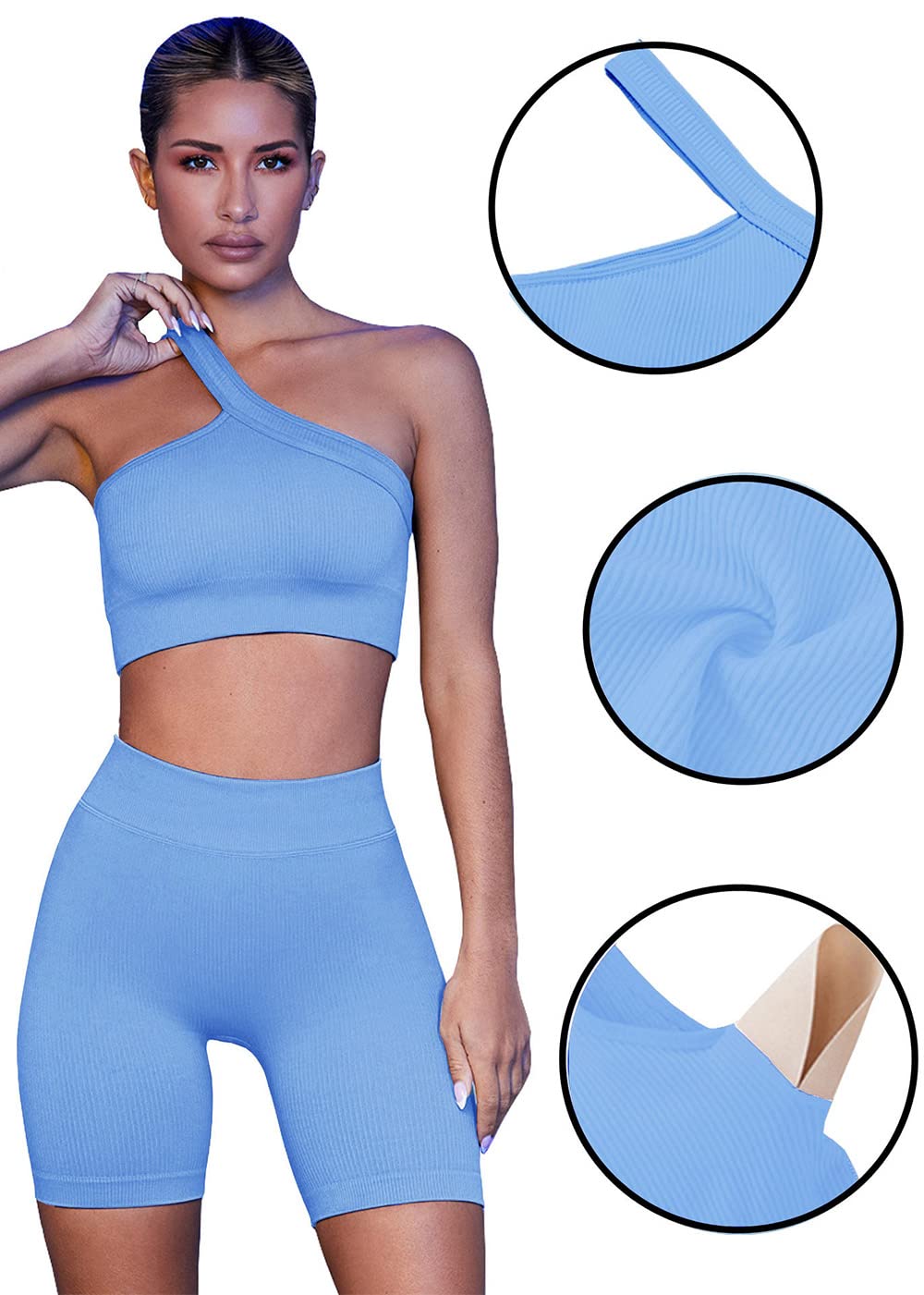 Seamless 2-Piece Workout Sets for Women - Sexy One Shoulder Sports Bra & High Waist Yoga Shorts | Gym, Running & Yoga Outfits