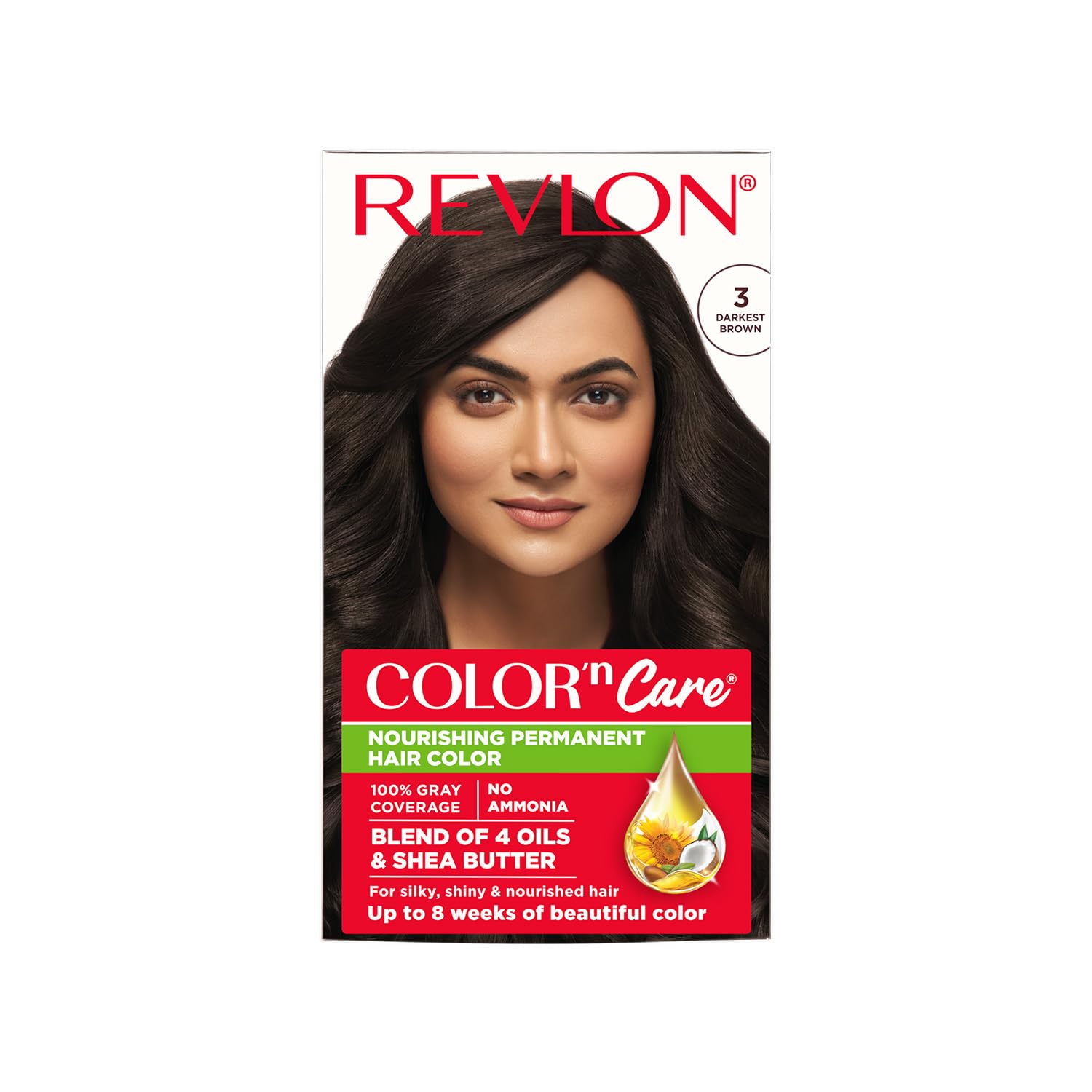 Revlon Color 'n Care Permanent Hair Color for Women - 3 Darkest Brown | 4 Oils & Shea Butter Blend for Silky, Shiny, Nourished Hair | 100% Grey Coverage in 5 Minutes | Ammonia-Free | At-Home Salon-Quality Hair Dye for Everyday Use & Special Occasions
