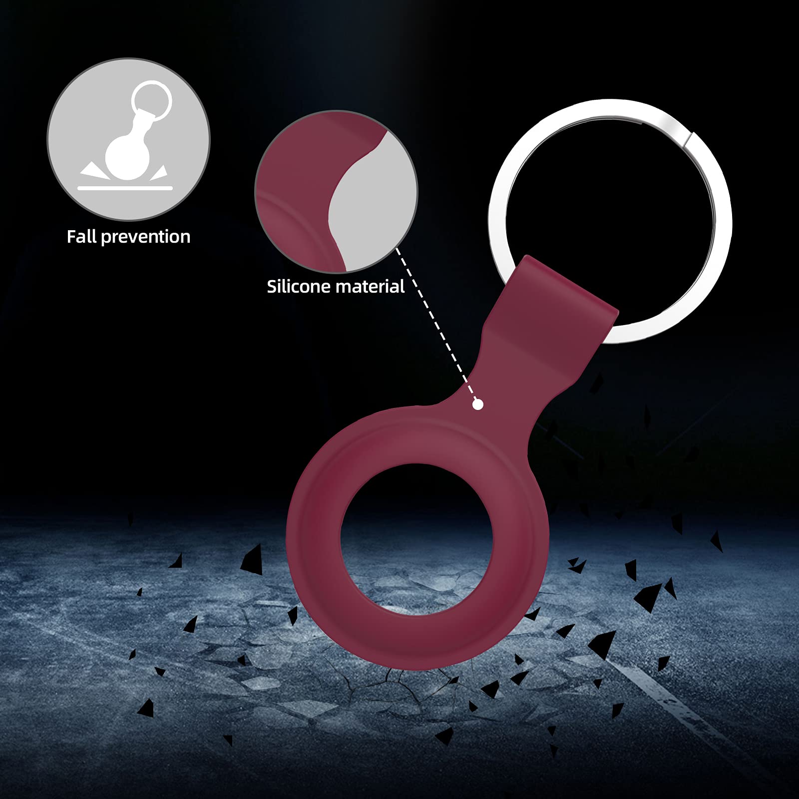 Silicone Airtag Case with Keychain - Shockproof & Anti-Scratch for Keys & Pets (Deep Red) - Perfect for Dog Collars & Keyrings