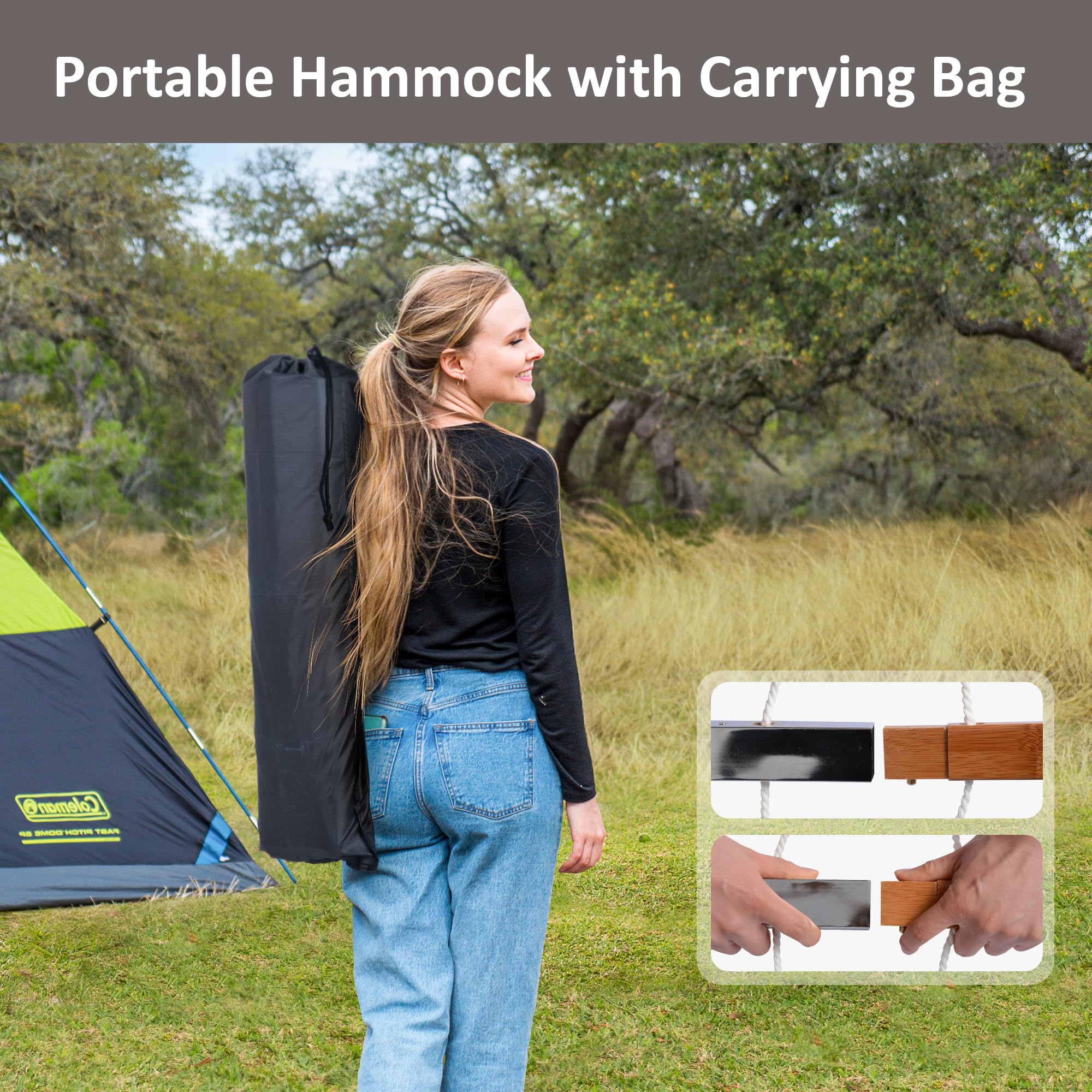 Best Portable Hammock with Stand - SUNCREAT Double Hammock with Curved Spreader Bar for Backyard, Patio, Camping & Travel - Comfortable Outdoor Relaxation in Brown