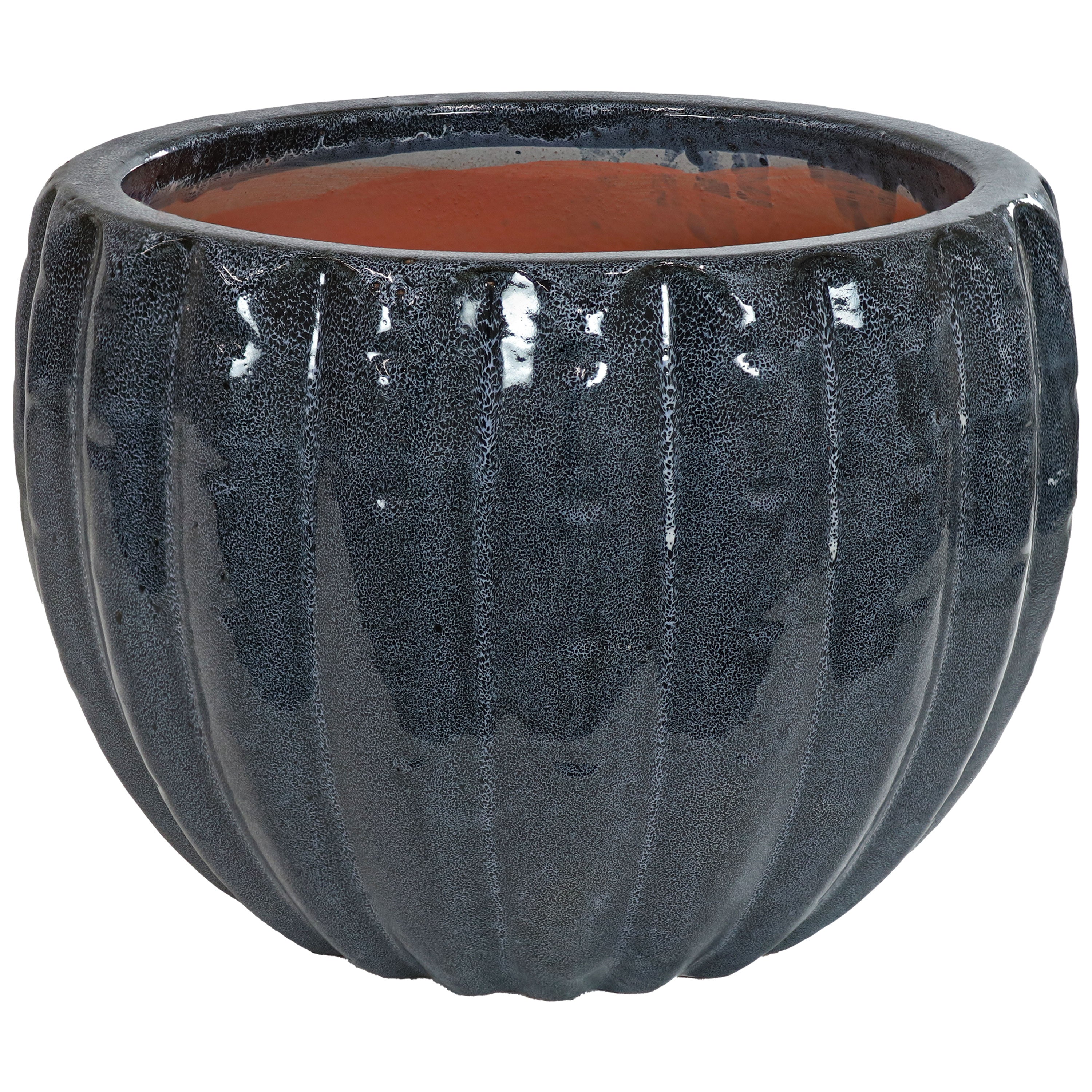 Sunnydaze 13.5 Inch Fluted Ceramic Flower Pot - Black Mist Finish for Indoor & Outdoor Plants, Home & Garden Decor