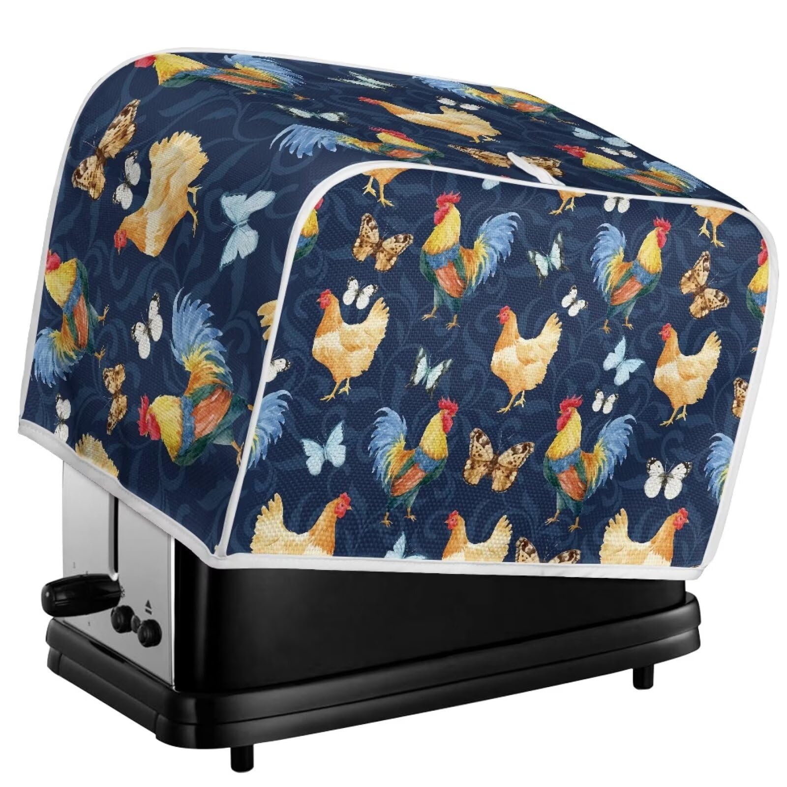 ZDCUSTOM Rooster Chicken Butterfly Toaster Cover - 2 Slice Bread Maker Dust Protector - Waterproof & Fingerprint Resistant - Perfect for Kitchen, Breakfast Nook & Small Appliances Protection