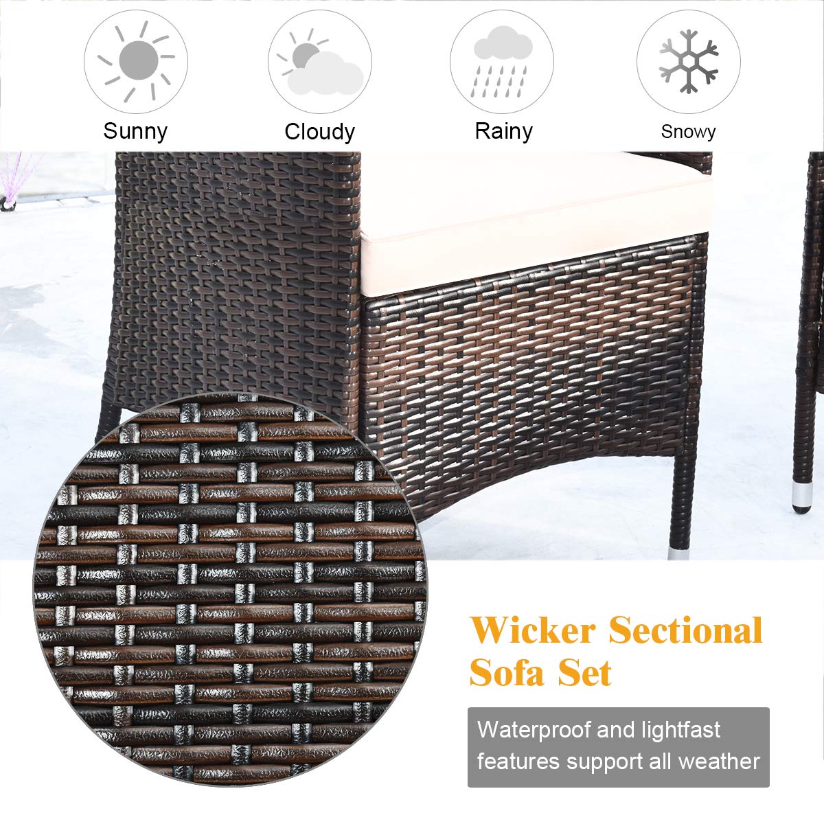 ARLIME 4-Piece All-Weather Wicker Patio Furniture Set - Outdoor Rattan Sofa Sectional with Thick Cushions & Glass Coffee Table - Brown Garden Conversation Set for Backyard, Poolside & Terrace Relaxation