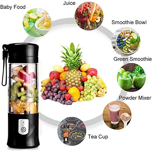 Portable USB Rechargeable Blender - 6 Blade Personal Smoothie Maker for Fruits, Vegetables & Protein Shakes - Compact Travel Blender for Gym, Kitchen & Outdoor Activities - Upgraded Mini Blender (Black) - Perfect for Smoothies, Juices & Meal Prep On The Go