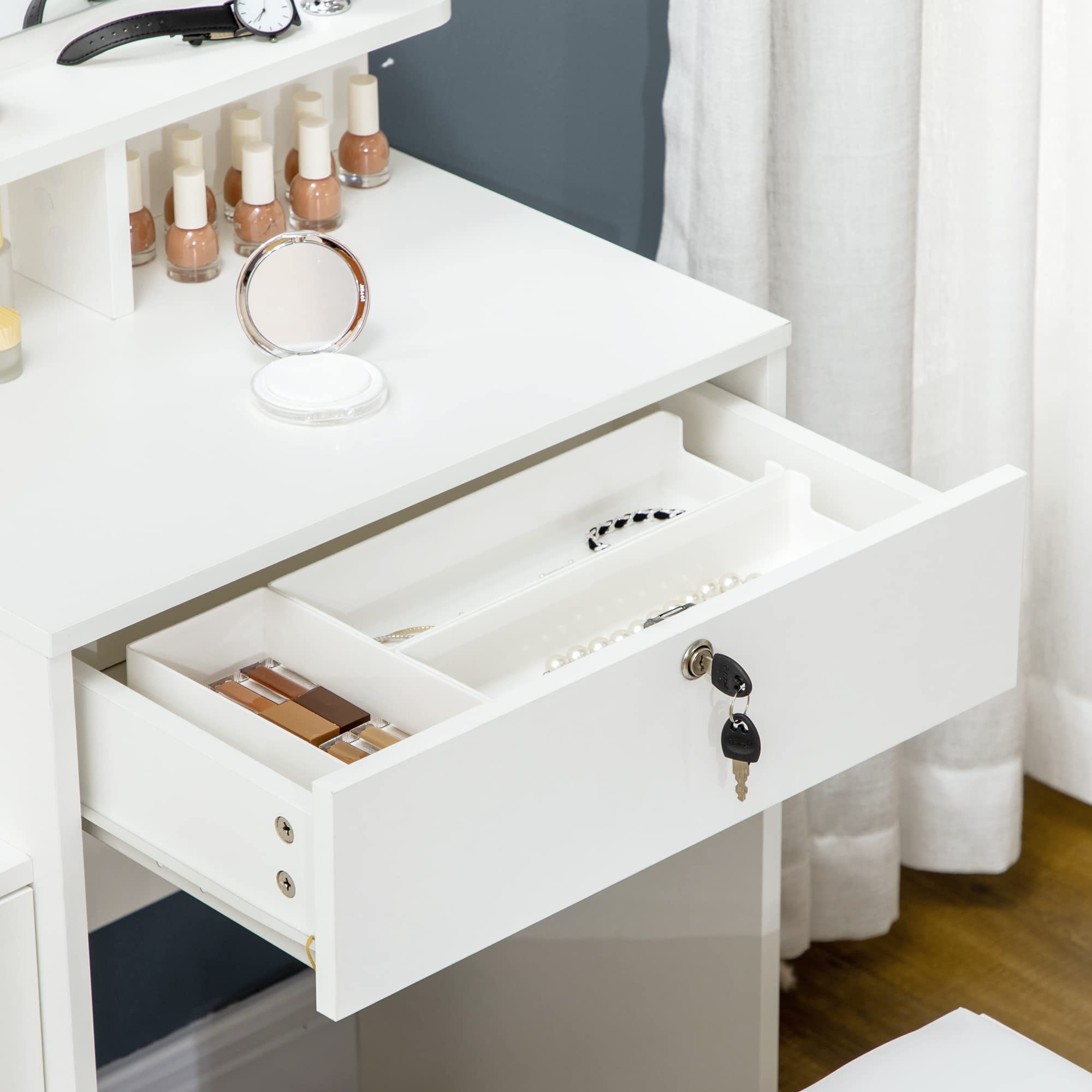 Modern Makeup Vanity with Stool & Mirror - 4 Drawers & Storage for Home Beauty