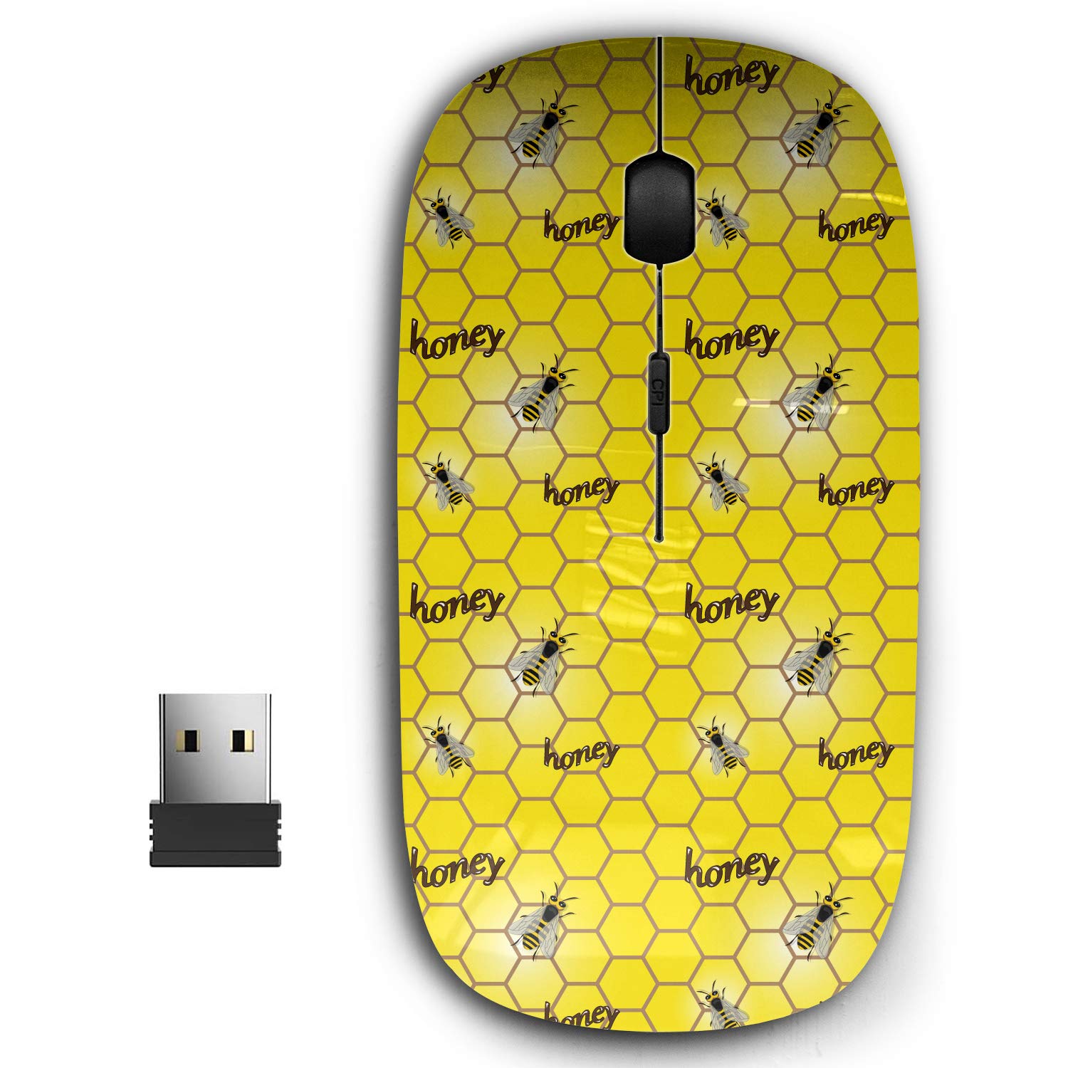 2.4G Wireless Ergonomic Mouse with Nano Receiver - Portable USB Optical Mouse for PC, Laptop, Notebook - Comfortable Honeycomb Design with Bees Pattern - Perfect for Office, Home & Travel Use