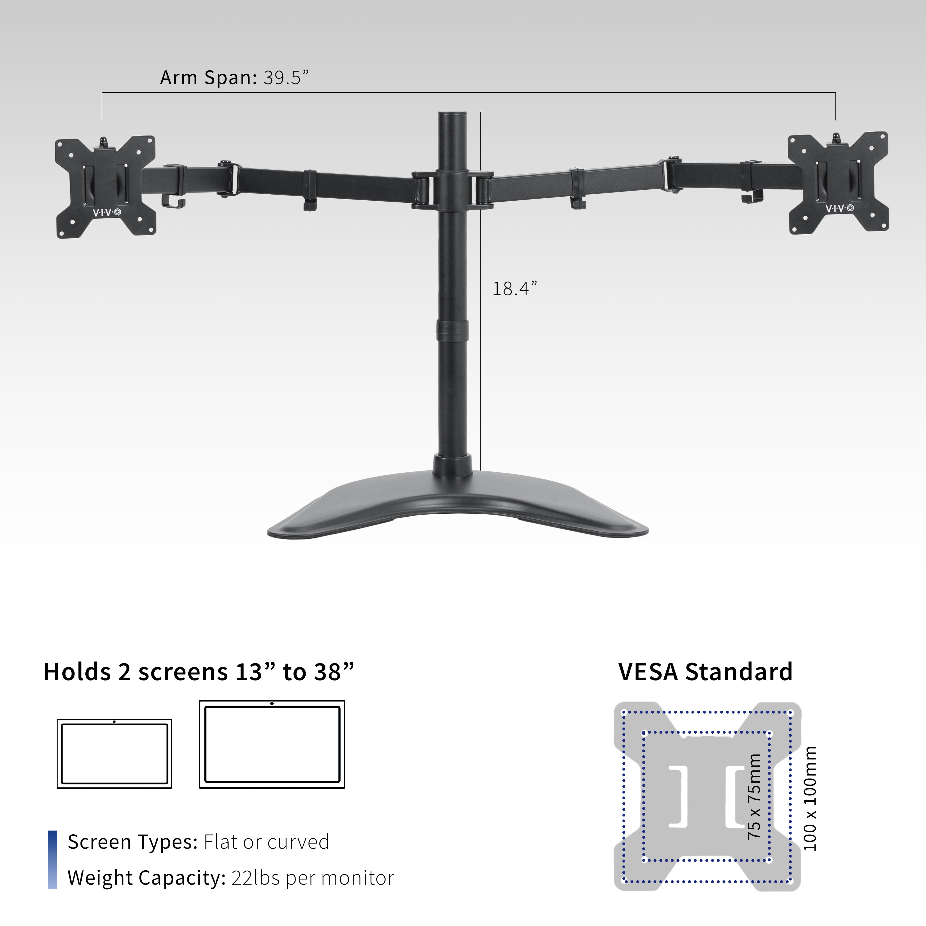Dual Monitor Stand for Desk - Adjustable Mount Holds Up to 38 Inch Screens - Perfect for Home Office, Gaming Setup & Workspace Organization