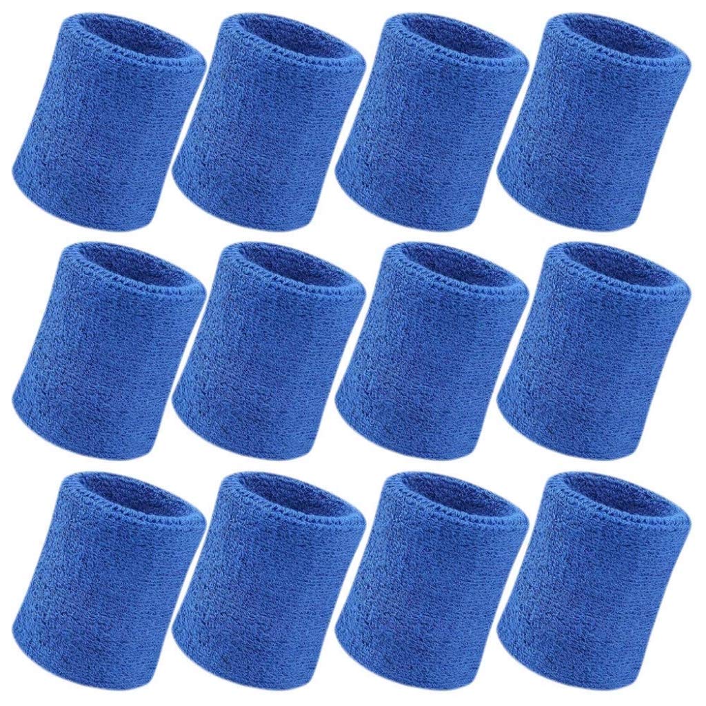 Elastic Cotton Sports Wristbands for Men & Women - Sweat Absorbent Wrist Bands for Basketball, Running, Tennis, Football, Soccer, Gym Workout - Set of 12 Navy Blue Athletic Wrist Bands - Perfect for Sports, Fitness Training & Outdoor Activities