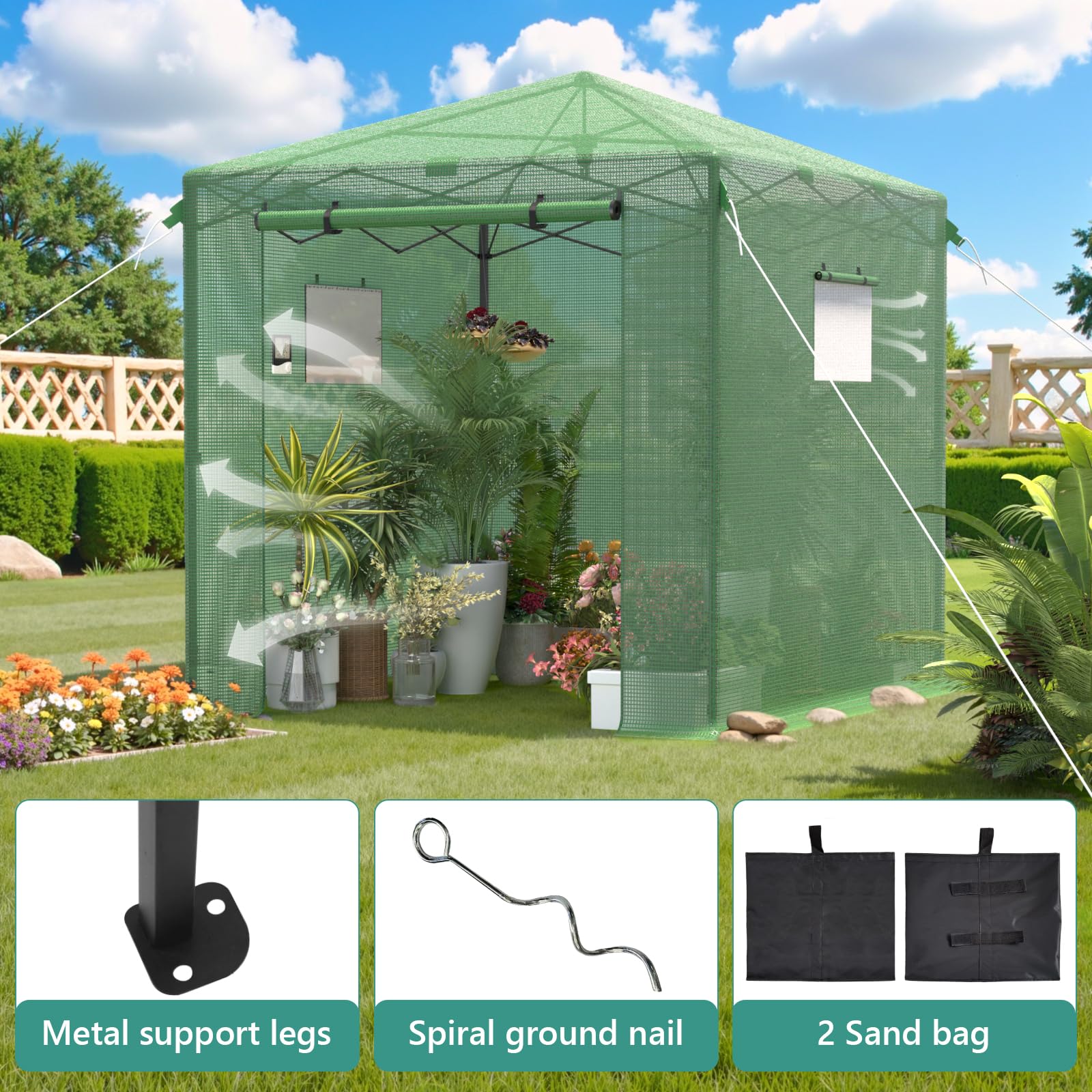 8x6 Pop Up Greenhouse for Outdoor Gardening - Portable Walk-in Plant Greenhouse Kit for Winter Protection - Easy Setup in Minutes - Perfect for Backyards, Patios & Balconies