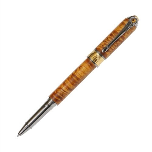 Lanier Art Deco Rollerball Pen - Premium Black Titanium & 22kt Gold Trim - Yellow Box Elder Wood - Luxury Writing Instrument for Business Gifts & Executive Office Use