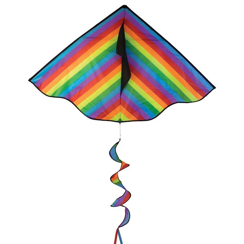 Rainbow Stripe 72 Delta Kite with Spinning Tail - Colorful Outdoor Flying Toy for Beach, Park & Family Fun