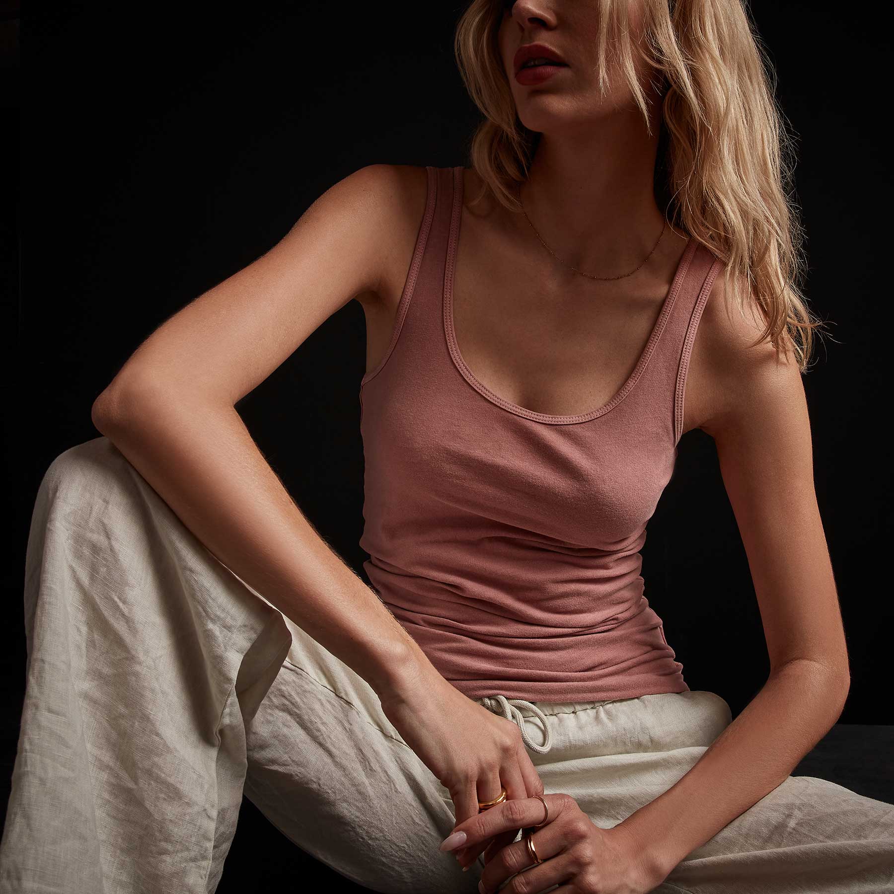 Long Jersey Tank Top in Old Rose Pigment - Soft Stretchy Women's Casual Wear for Summer, Lounge & Layering