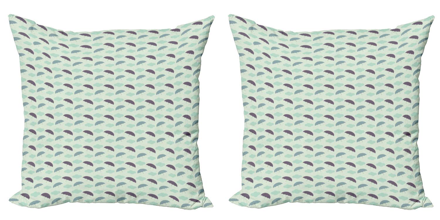 Ambesonne Pastel Decorative Throw Pillow Covers Set of 2 - 16 Inch Rainy Sky with Umbrellas Design, Soft Pale Green Multicolor Cushion Covers for Sofa, Bed, Living Room - Perfect for Home Decor & Cozy Reading Nook