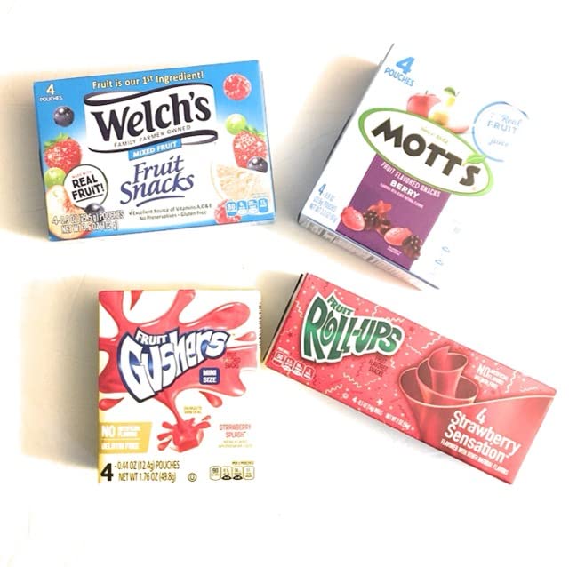 4 Pack Variety Snack Pack - Fruit Snacks, Gushers & Roll Ups (16 Total) | Healthy Lunch Box Treats, Dessert Sweets & Fruity Candy for Kids | Perfect for School Lunches, After-School Snacks & Party Favors