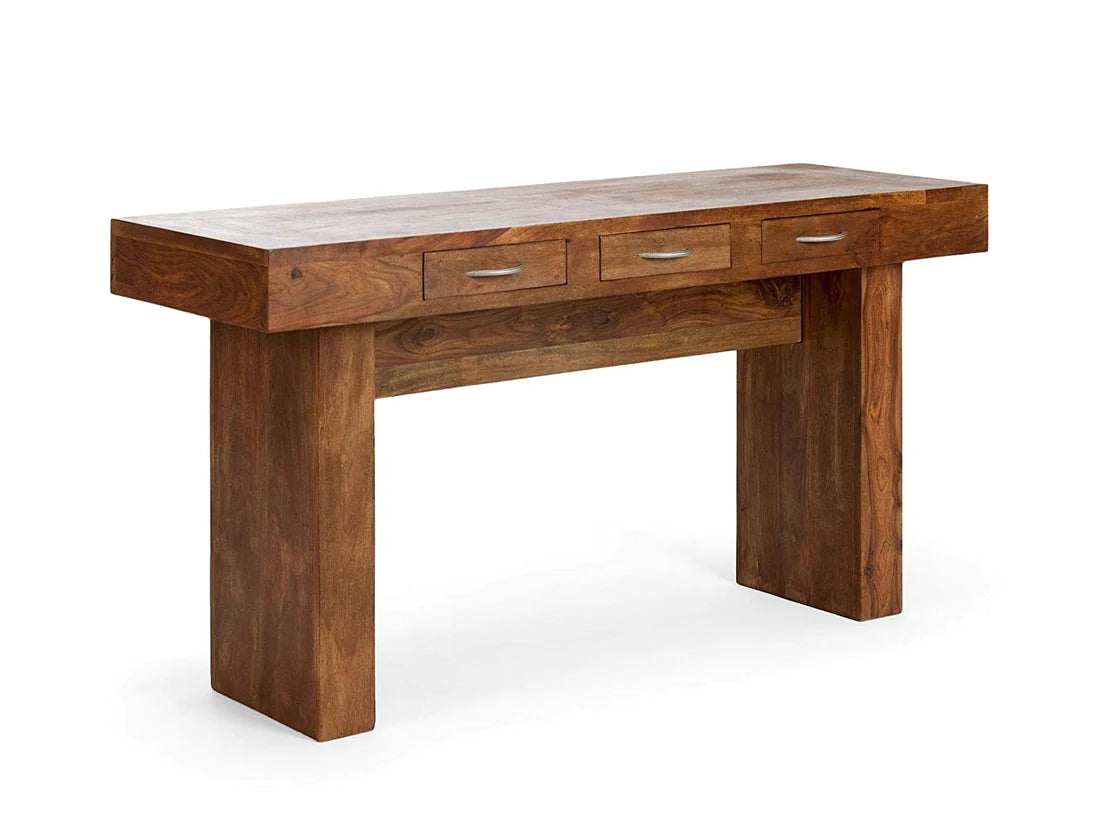 Solid Sheesham Wood Console Table with 3 Drawers - 47