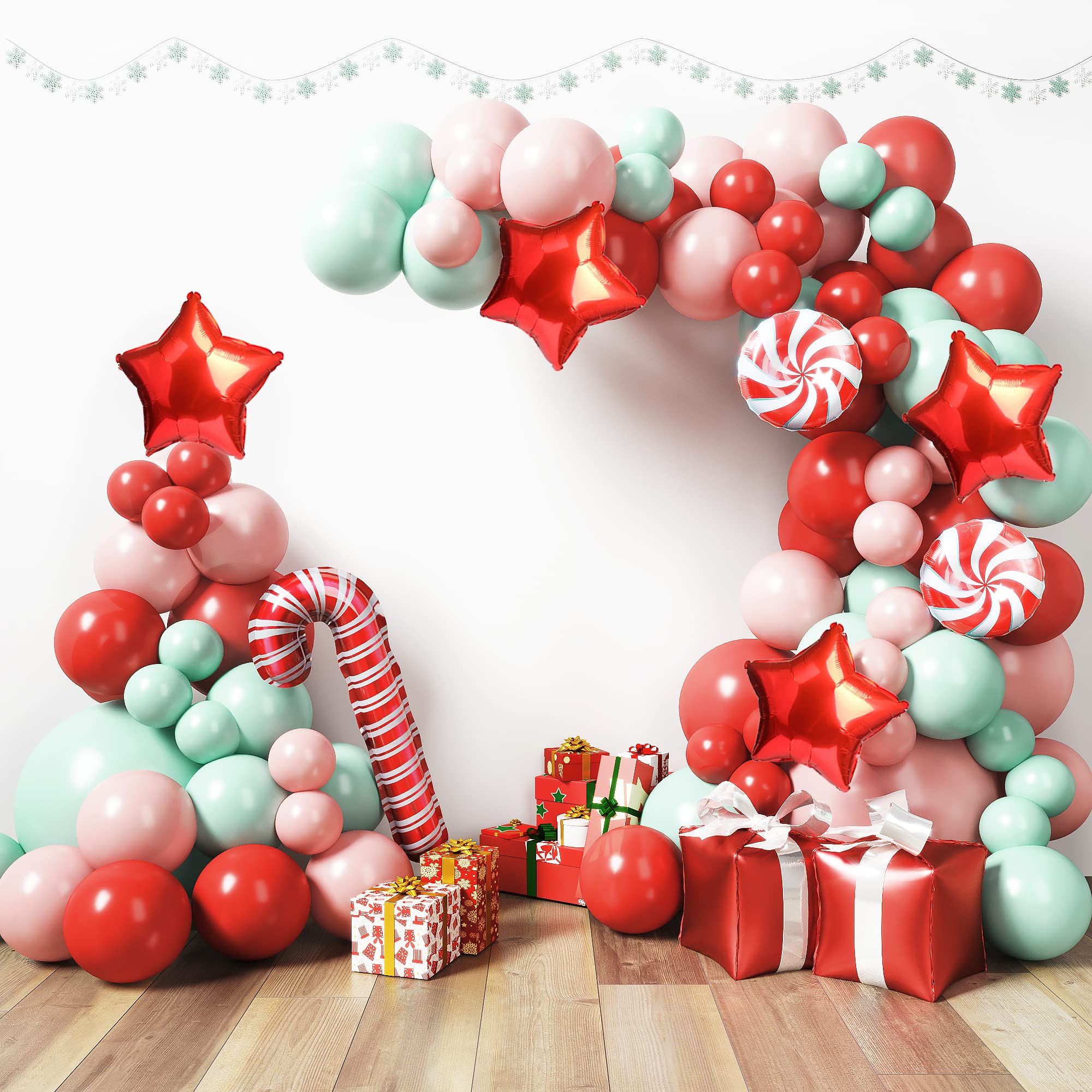 Festive Christmas Balloons Set - Red, Pink & Mint Colors for Holiday Decorations, Parties & Home Celebrations