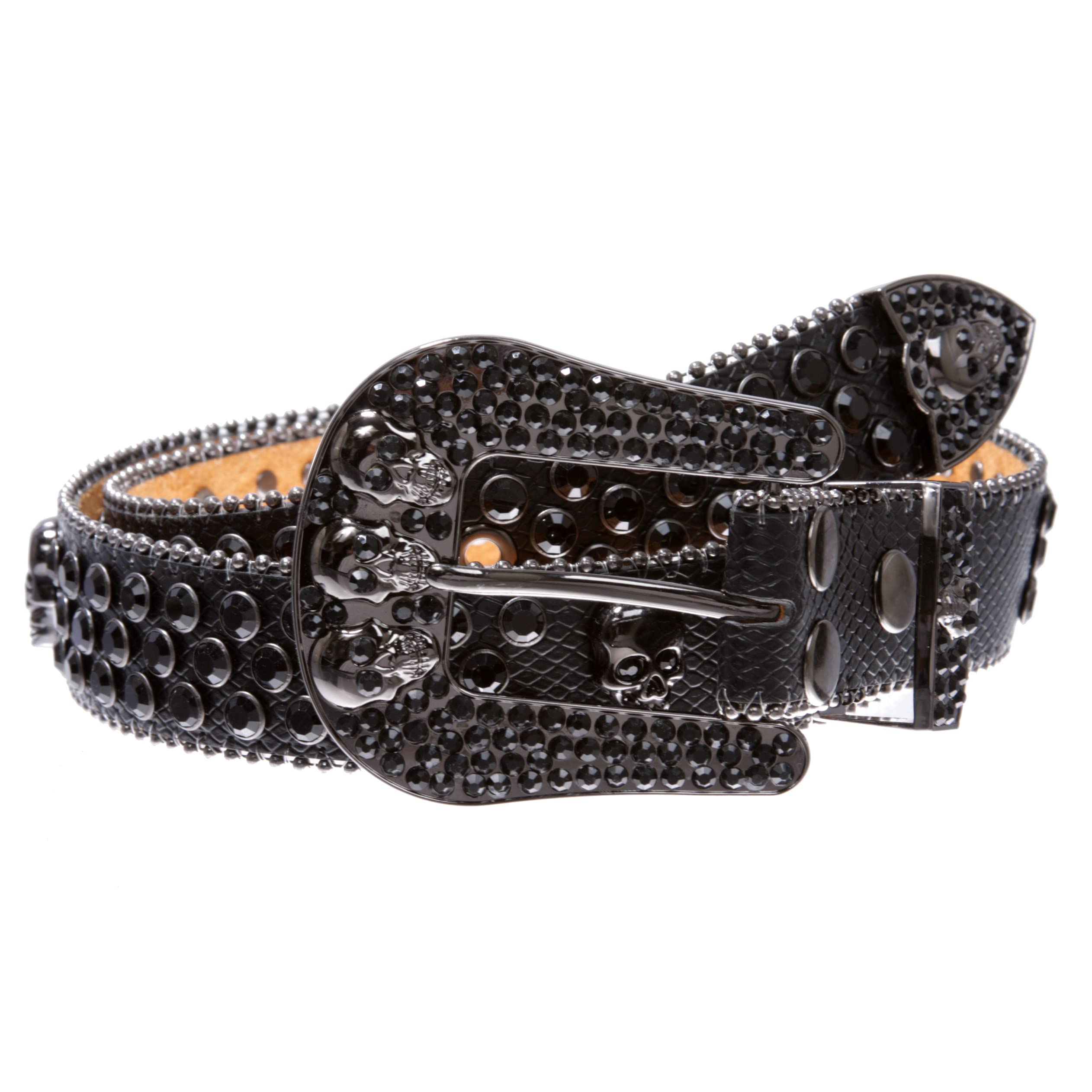 Western Rhinestone Skull Leather Belt for Men & Women - Cowboy Cowgirl Bling Accessory for Rodeo, Country Music & Western Fashion