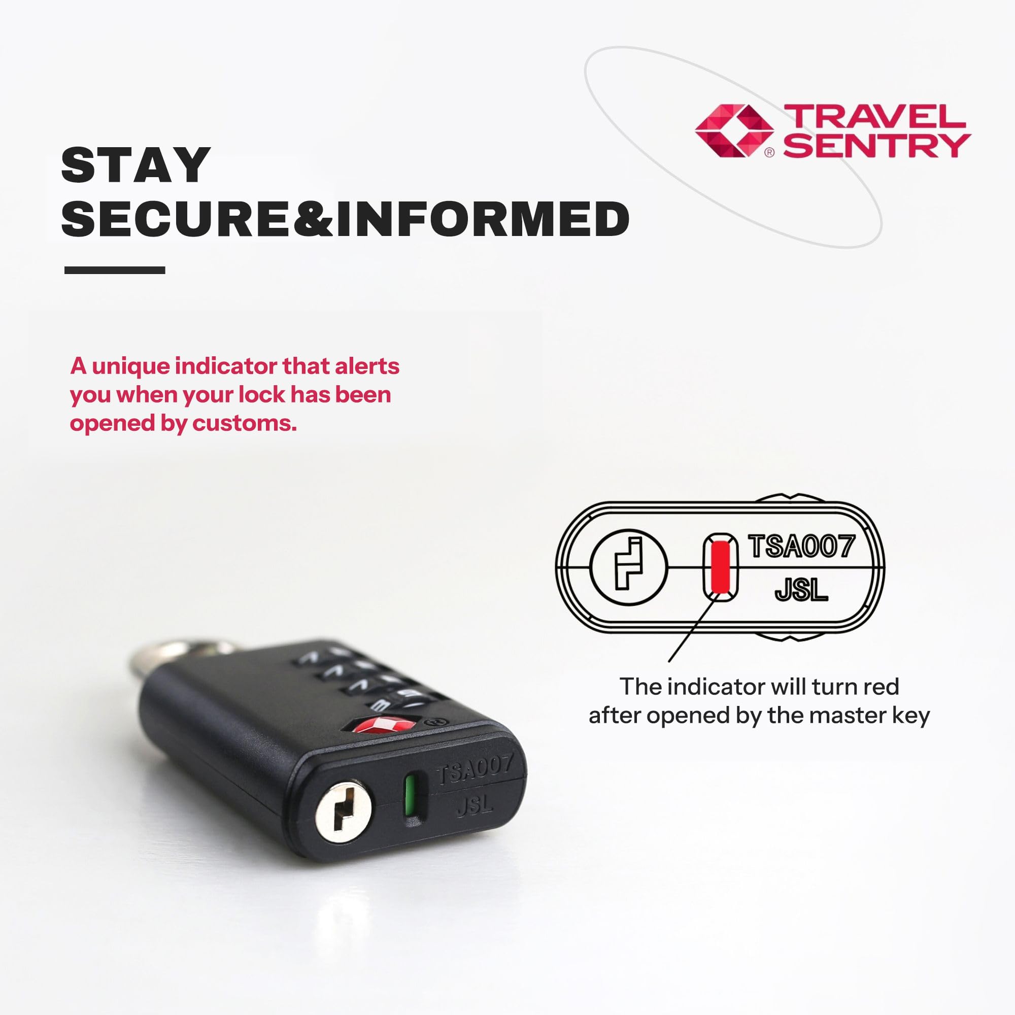 TSA Approved Luggage Locks - Small Combination Padlock with Alert Indicator | Secure Suitcase, Cabinet, Gym Locker, Gun Case & Box | Travel Essentials for Airports & Home Security (Black)