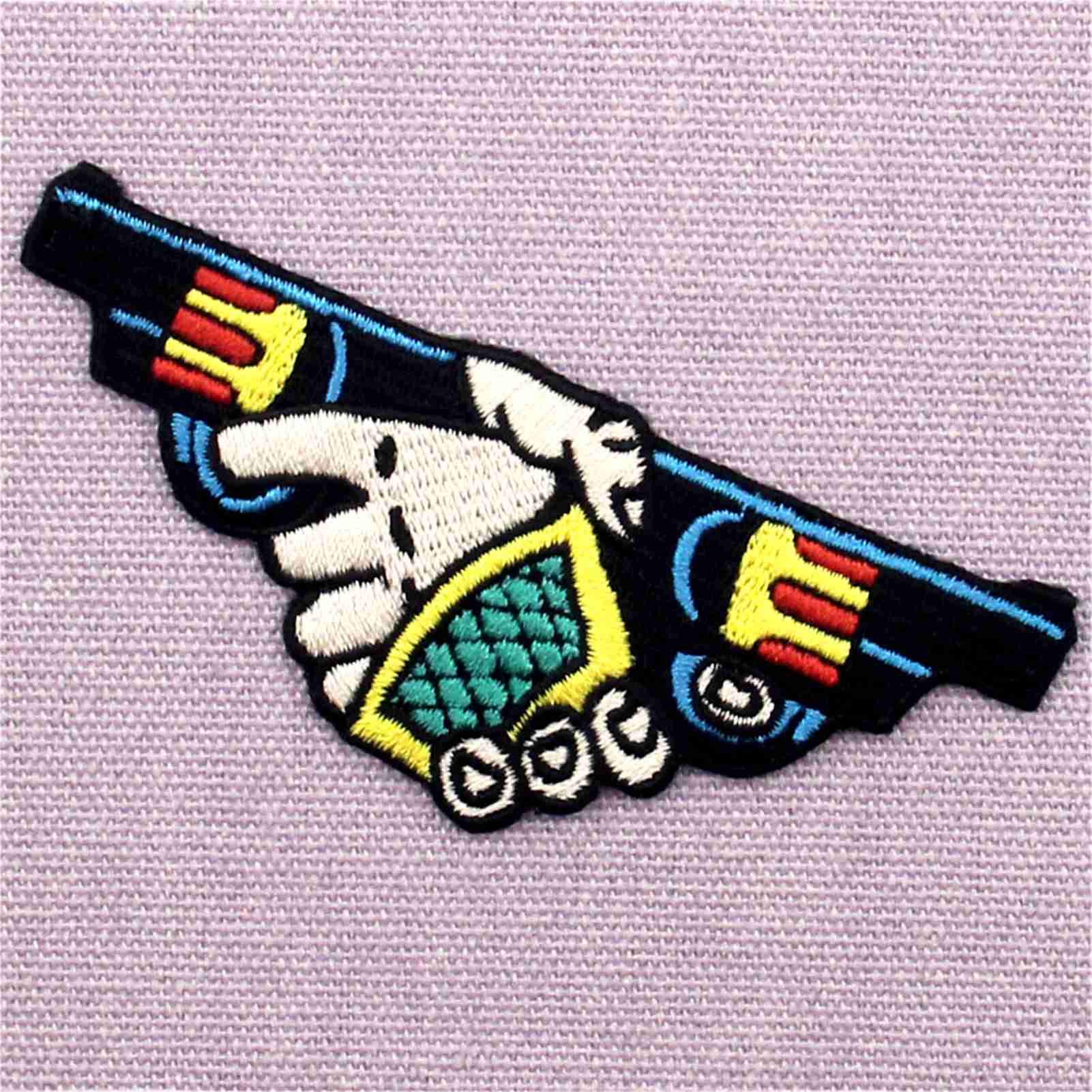 Handshake Guns Embroidered Patch - Iron On & Sew On Emblem for Jackets, Hats, Bags - Military, Biker, Tactical Style Accessory