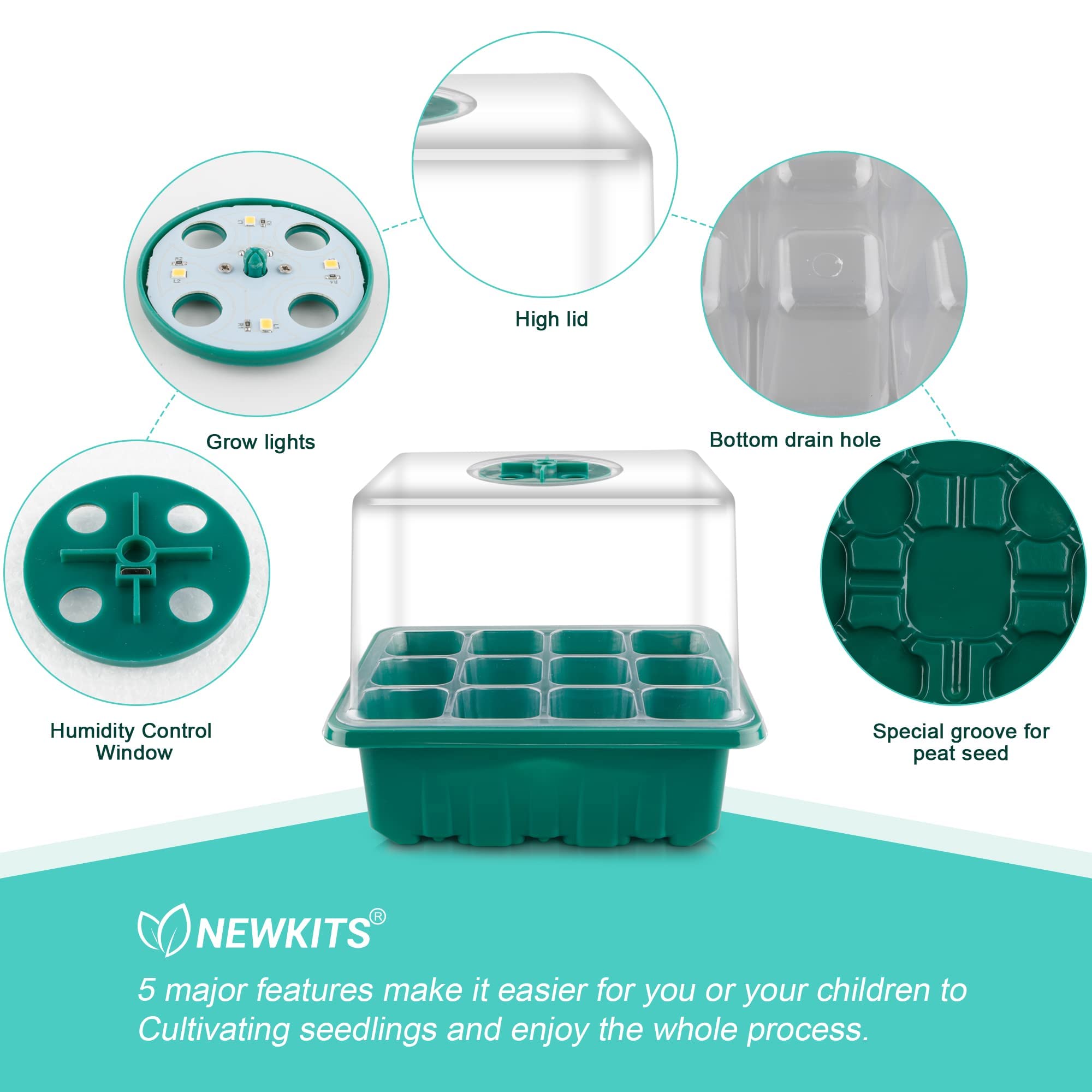 Seed Starter Tray with Grow Light - 12 Cell Plant Germination Kit with Humidity Dome & Base for Hydroponic Wheatgrass, Microgreens & Indoor Gardening | Perfect for Greenhouse, Home Growers & Classroom Projects