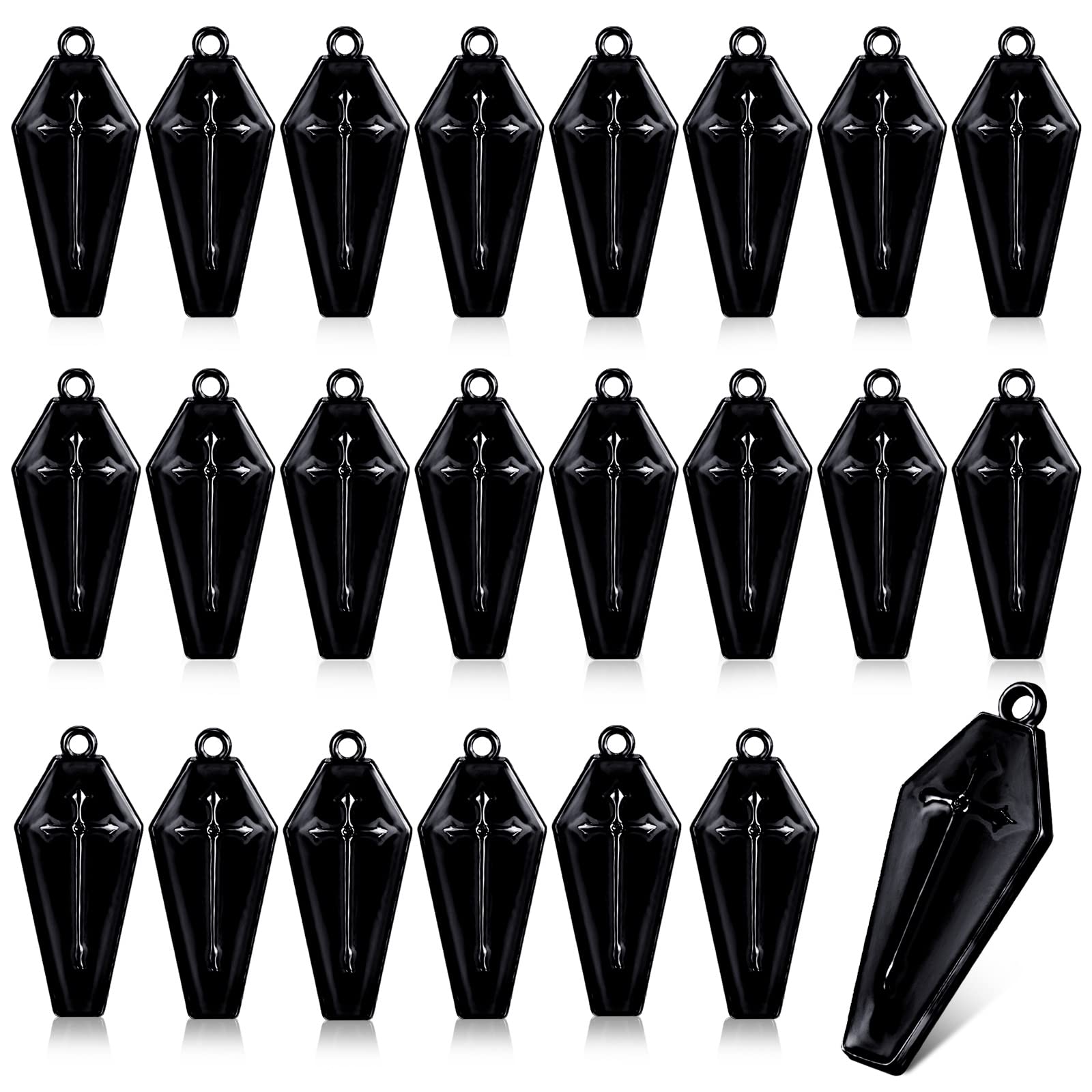 30Pcs Gothic Coffin Cross Charms - Red Gold Enamel Jewelry Making Supplies for DIY Earrings, Necklaces & Halloween Party Decor (Black) - Perfect for Gothic Fashion, Handmade Jewelry & Spooky Themed Events
