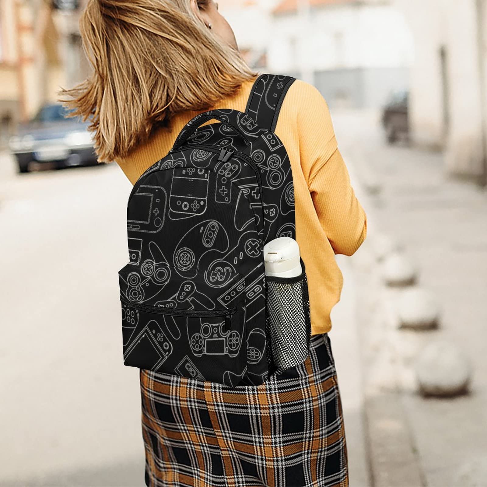 Fiokroo Gaming Backpack for Laptop & Travel - Black Video Game Controller Design, Multiple Pockets, Durable School Bag for Students, Teens, Men & Women | Perfect for School, Work, Travel & Gaming Conventions