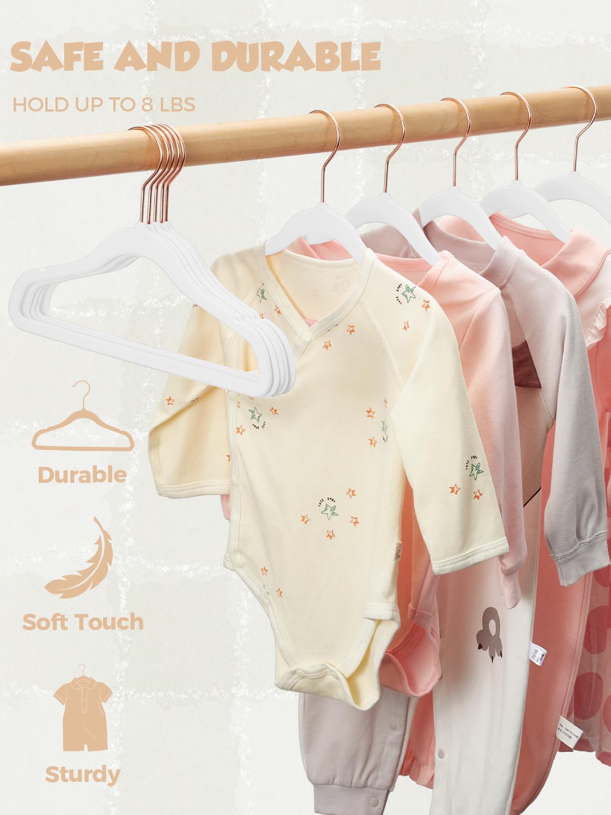 Premium Baby Clothes Hangers - 50 Pack Velvet Non-Slip Toddler Hangers with Rose Gold Hooks (11.8