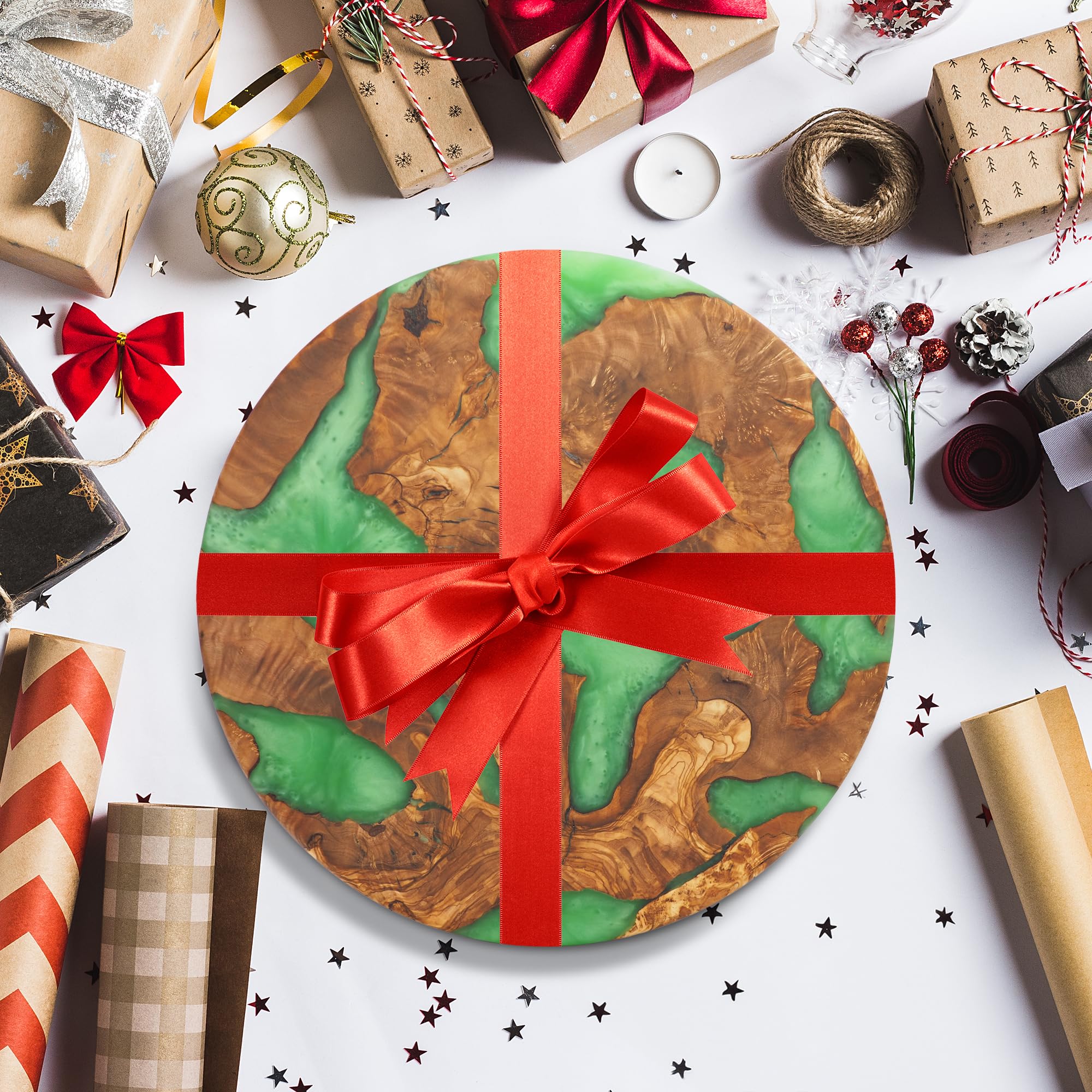 Handmade Epoxy Resin Cutting Board & Charcuterie Serving Tray - Premium Olive Wood Cheese Board with Green Resin for Kitchen, Entertaining, Housewarming Gifts - Perfect for Serving Cheese, Fruits, Meats at Parties, Dinner Tables & Holiday Gatherings