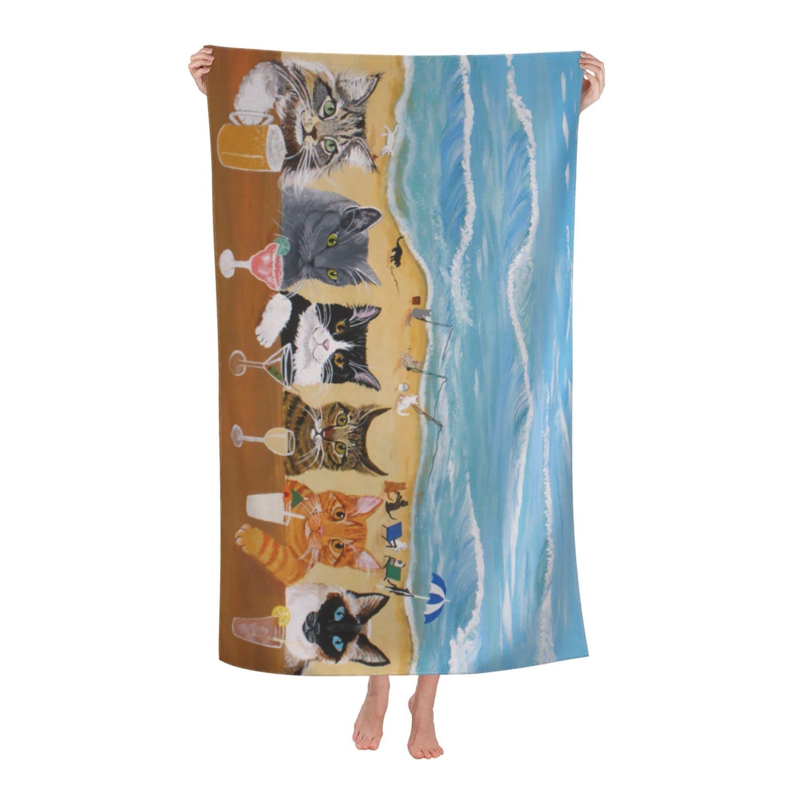 Premium Microfiber Cat Beach Towel for Women - Extra Large 30x60 Inch Quick Dry Sand Free Towel - Cute Personalized Oversized Pool & Beach Towel for Adults - Perfect for Summer Vacations, Swimming Pools, and Beach Trips