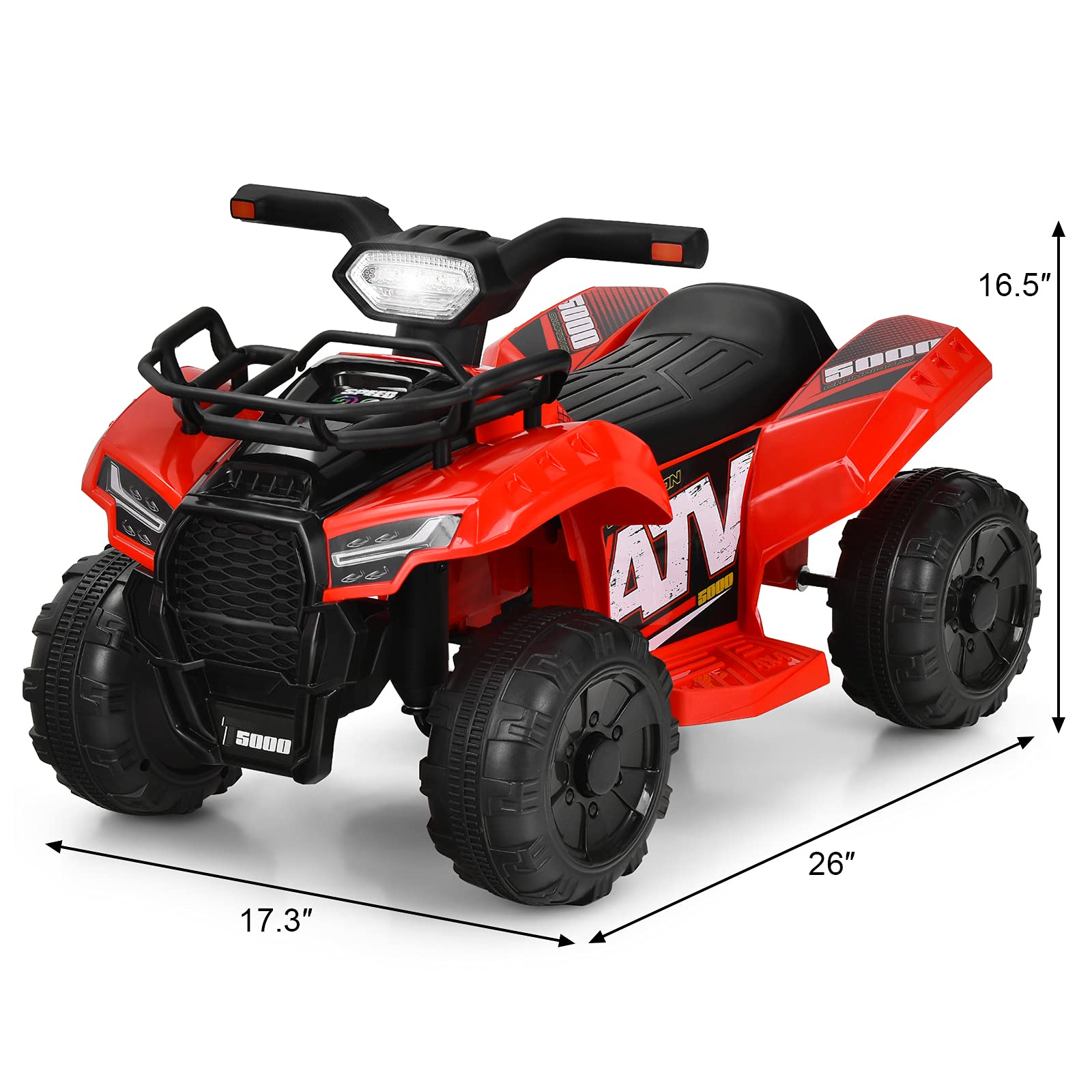 Costzon 6V Kids Electric ATV Quad - Battery Powered Ride-On Toy with Storage Basket, Headlights, Horn & Music for Toddlers 18-36 Months | Outdoor Play, Birthday Gift for Boys & Girls (Red)