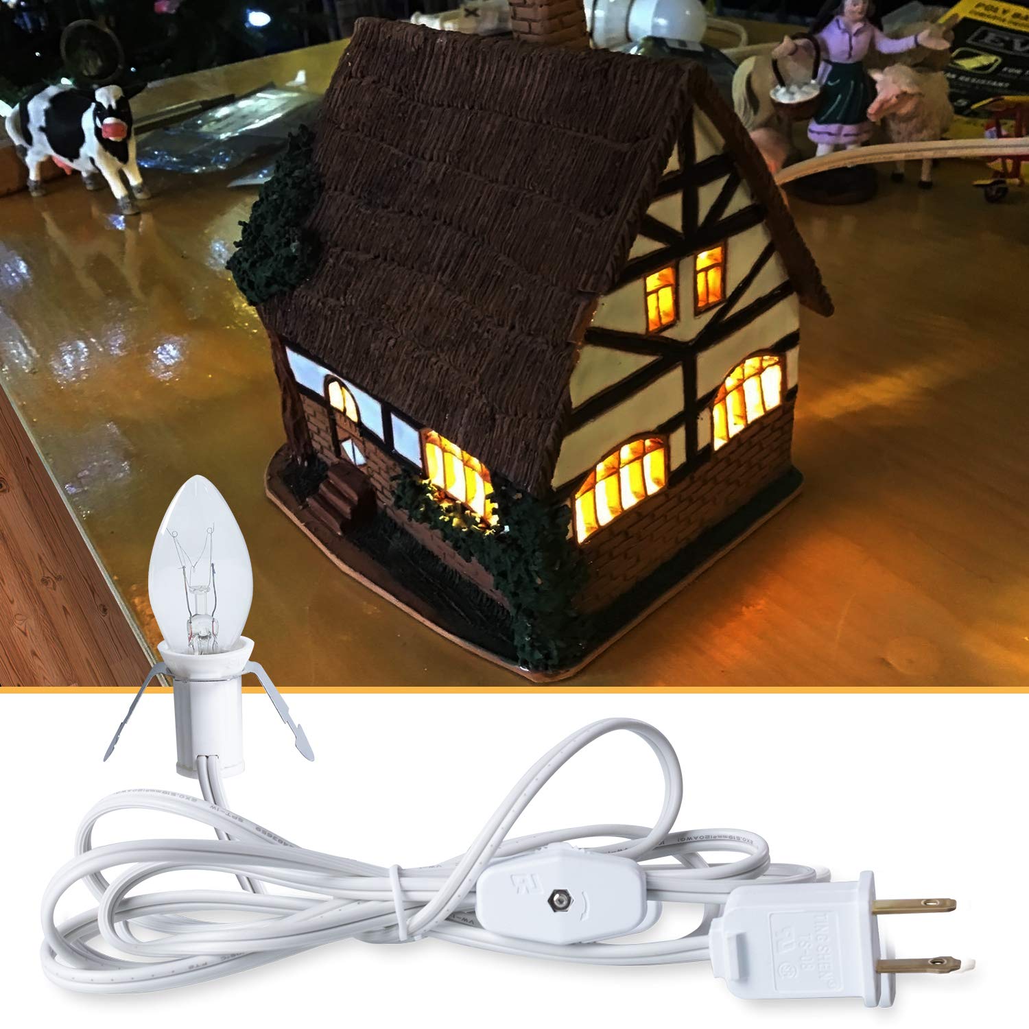 Minetom 6ft Christmas Village Light Cord with On/Off Switch - 2 Pack Holiday Decorative String Lights for Tree, Mantel, Window & Small Object Illumination