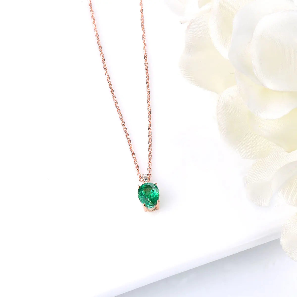 18K Rose Gold Emerald and Diamond Pendant Necklace - 0.82ct Natural Emerald & 0.028ct Diamond Jewelry with Sterling Silver Chain - Elegant Gift for Women, Birthday, Anniversary & Special Occasions