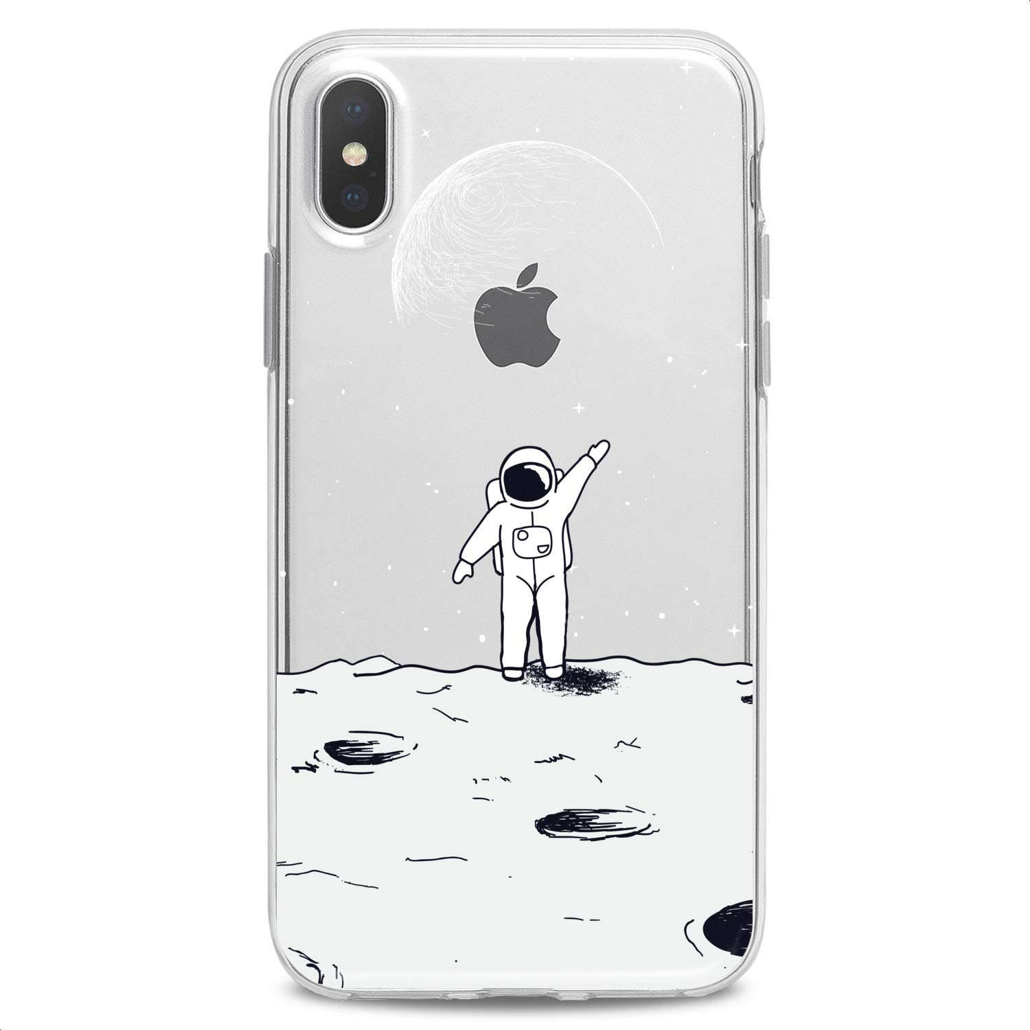 Premium TPU Phone Case for iPhone 16/15/14/13/12/11 Pro Max/Plus/Mini/XS/XR/X/8/7/6/5/SE - Slim Clear Space Astronaut Moon Design with Cute Earth Print - Flexible Silicone Protective Cover for Girls & Boys - Perfect for Everyday Use & Space-Themed Gifts