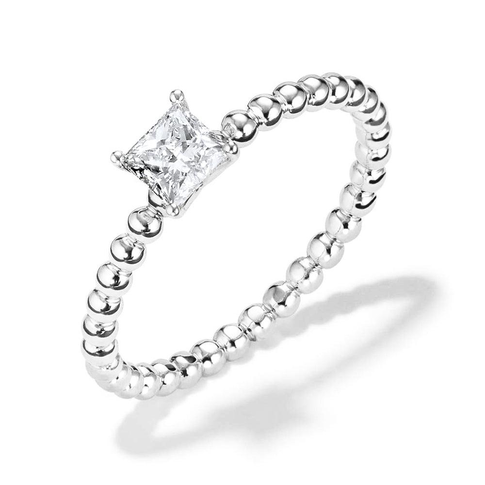 Princess Cut Lab Grown Diamond Engagement Ring - 14K White Gold Beaded Band Wedding Ring for Women - Perfect for Proposals, Anniversaries & Special Occasions