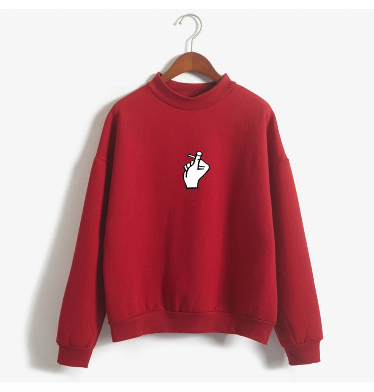 Trendy Korean Ulzzang Women's Plush Sweater with Love Finger Heart Gesture - Soft & Cozy Winter Pullover for Casual Outfits & Street Style Fashion