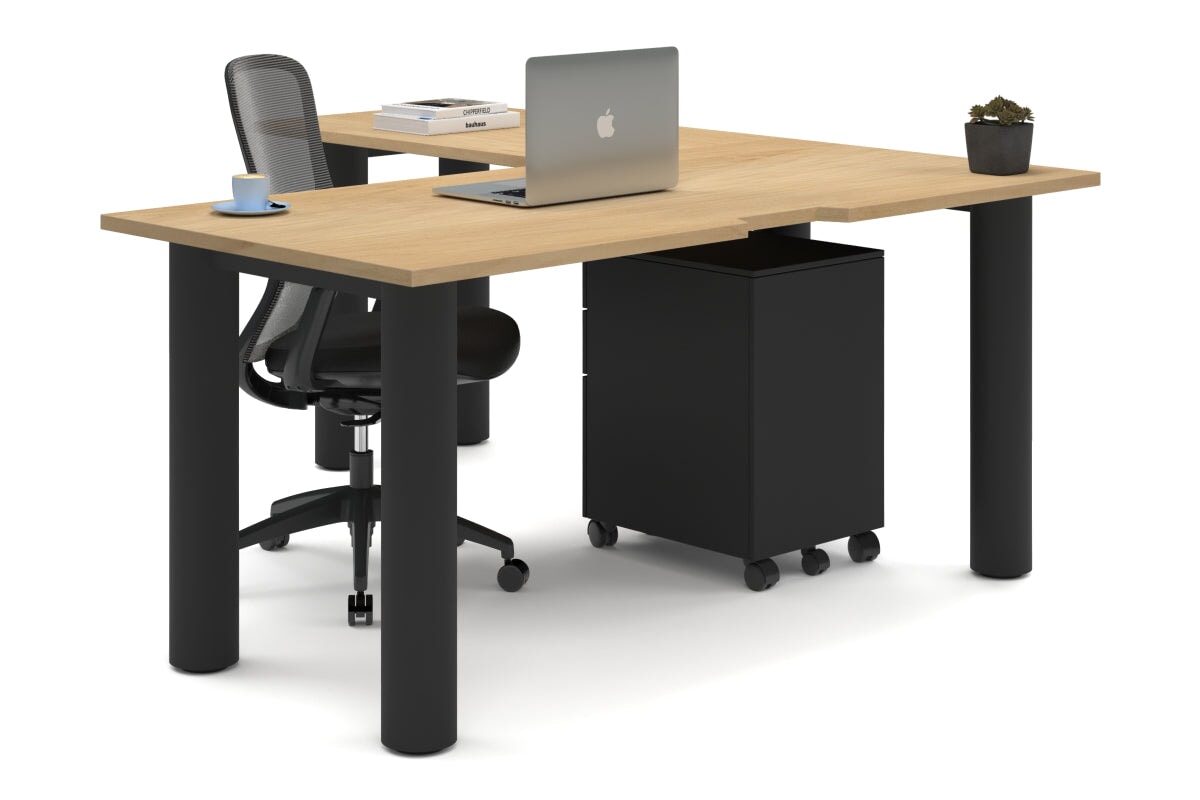 L-Shaped Corner Office Desk with Quadro Cylinder Legs - 1600L x 1800W Dimensions, Cable Management Scallop - Perfect for Home Office, Gaming Setup & Workspace Organization