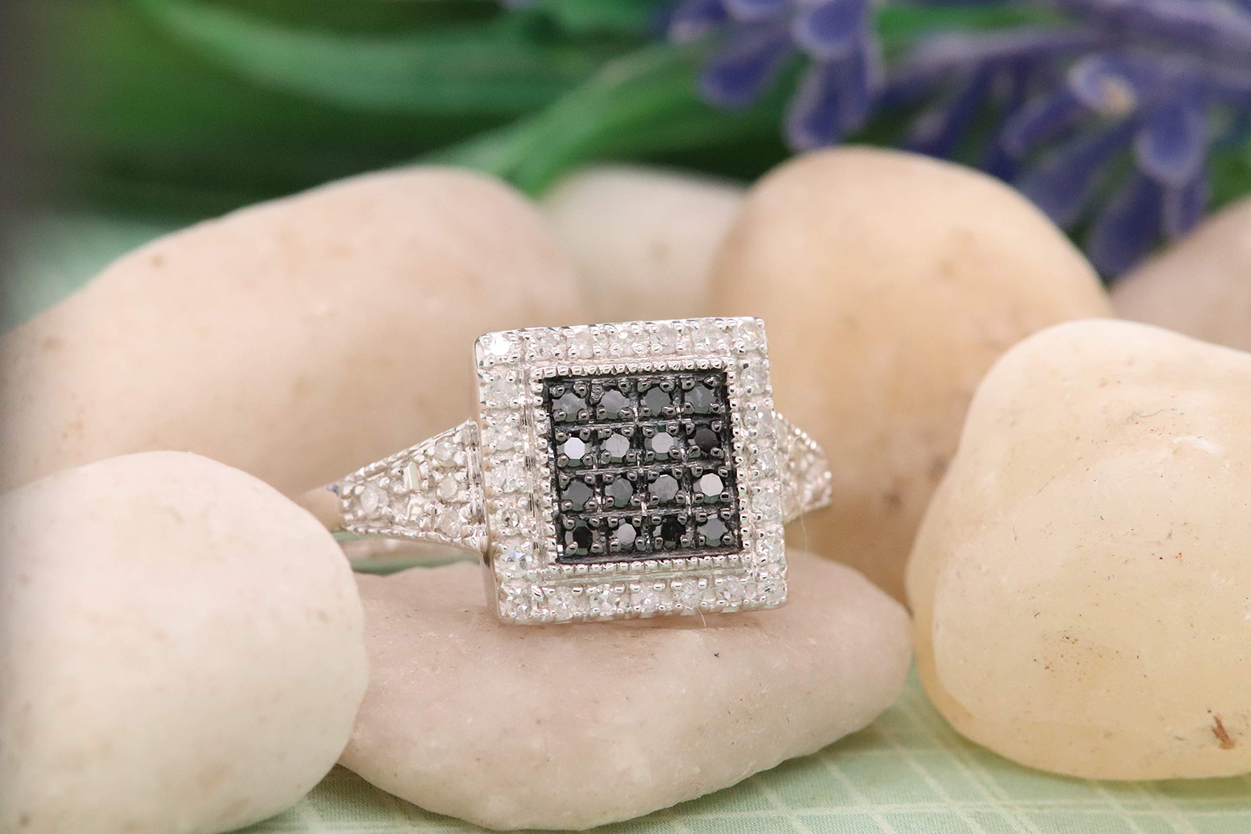 Dazzlingrock 0.32 Carat Round Black & White Diamond Women's Sterling Silver Cocktail Ring for Right Hand - Elegant Evening Party, Date Night & Special Occasion Jewelry Gift