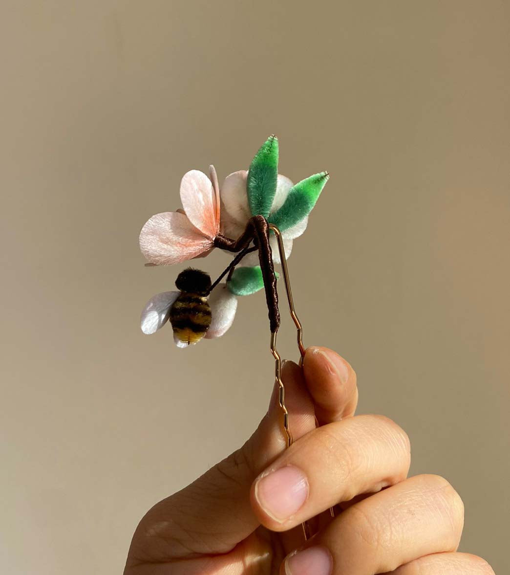 Peach Silk Hairpin - Handcrafted Bespoke Hair Accessory for Women | Elegant Hair Styling for Weddings, Parties & Special Occasions