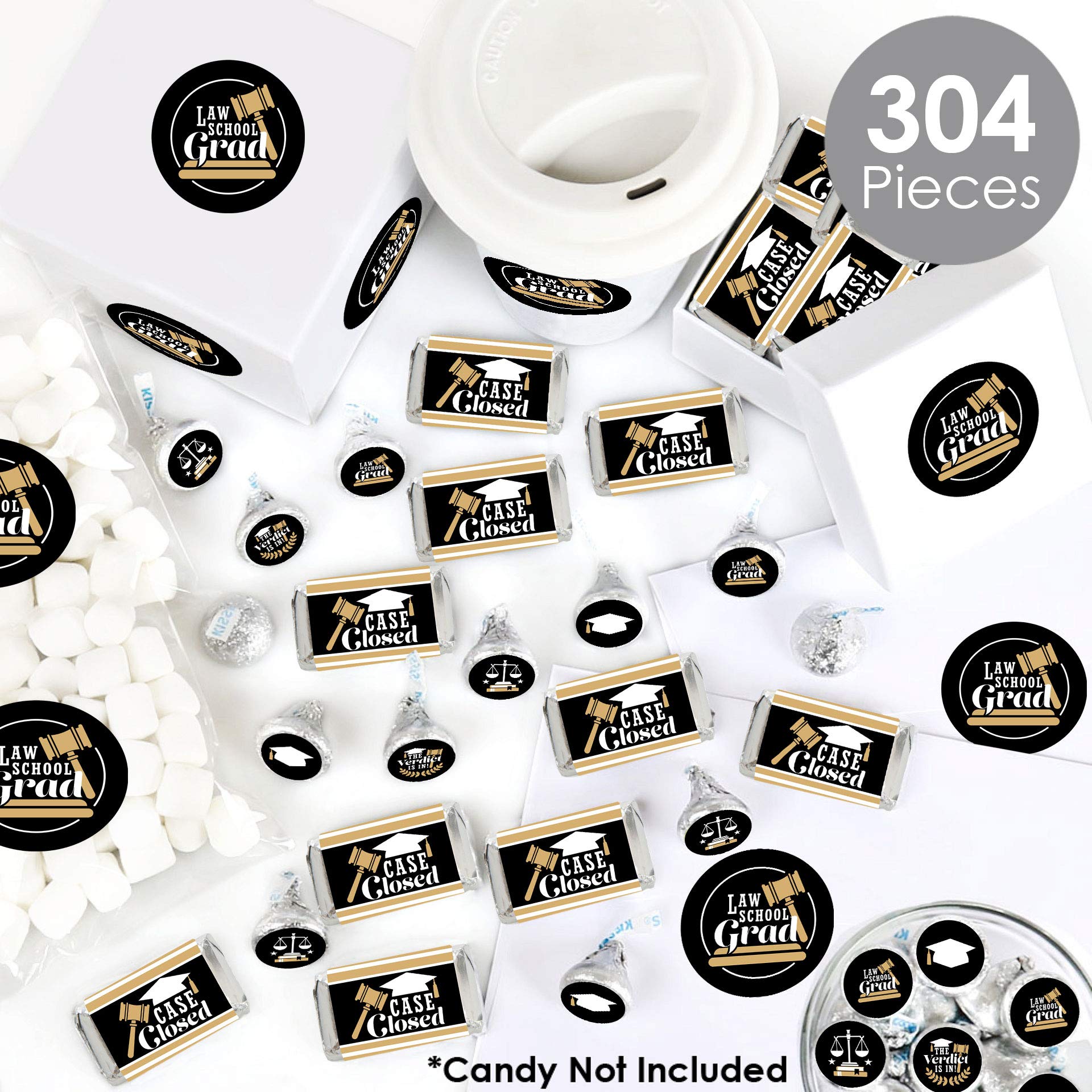 Law School Graduation Candy Wrappers & Stickers Kit - 304-Piece Future Lawyer Party Favors for Graduation Celebrations, Gifts, and School Events