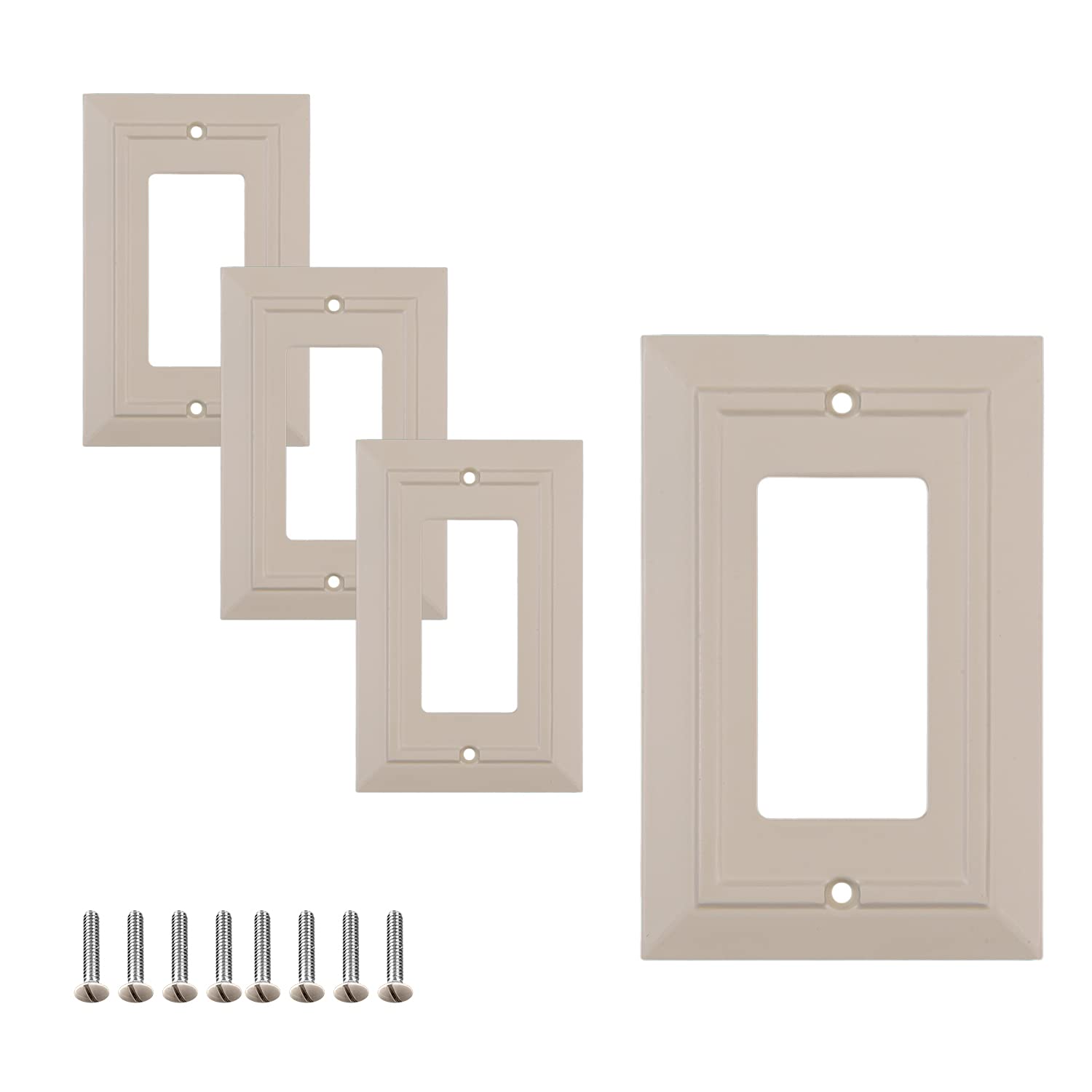 SleekLighting 4-Pack Classic Ivory Wall Plate Outlet Covers - Rocker, Receptacle, Toggle & Combo Switch Plates - Standard Decorator Size for Home & Office Electrical Outlets