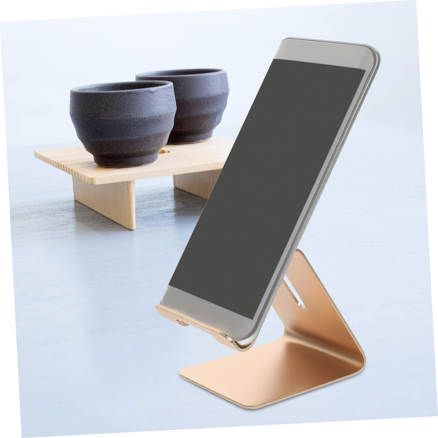 Aluminum Universal Tabletop Phone Stand Holder - Adjustable Phone Bracket for Cell Phone, Tablet, and Computer - Perfect for Desk, Kitchen, and Video Calls